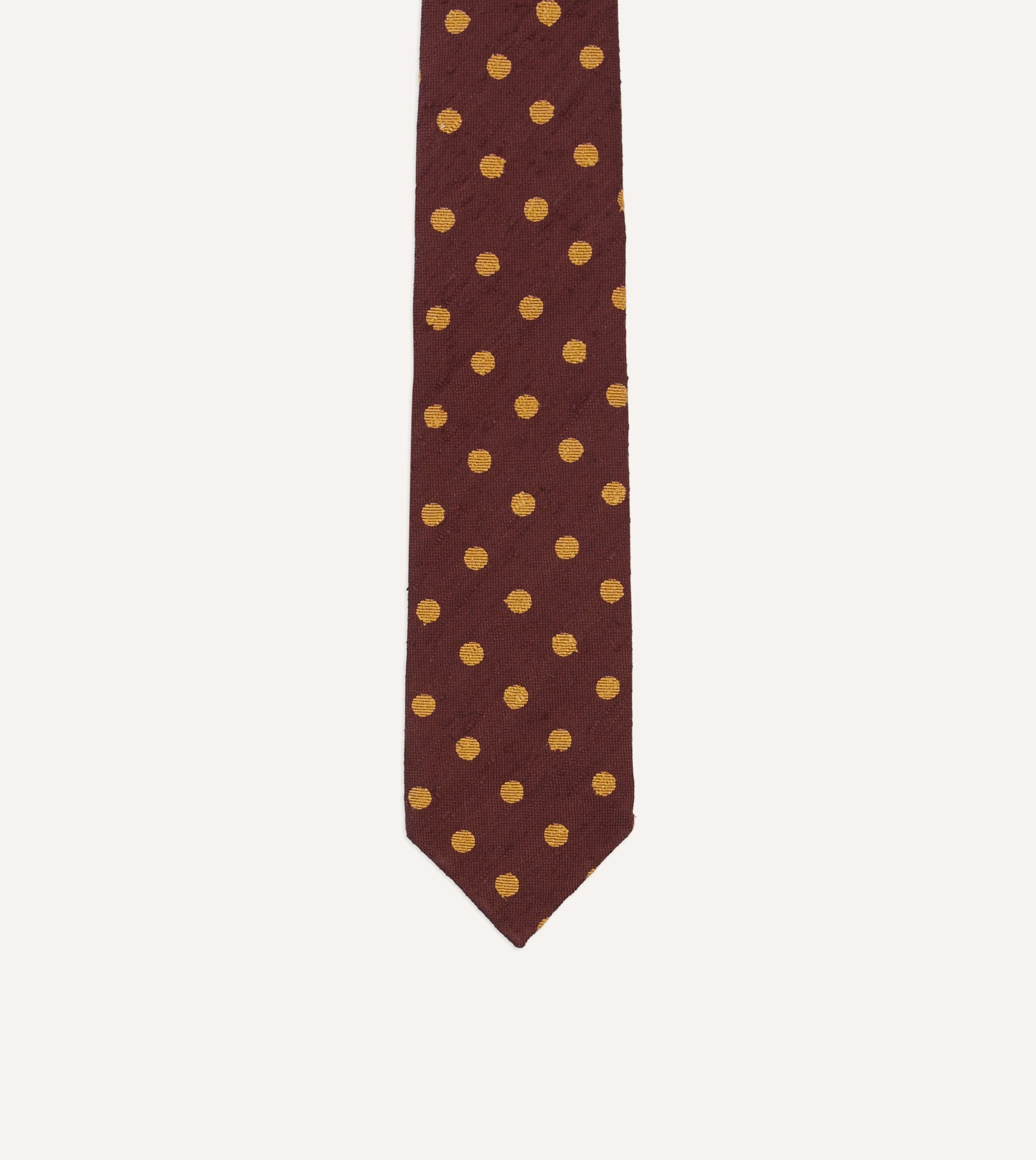 Burgundy and White Spots Shantung Silk Tie - Image 3