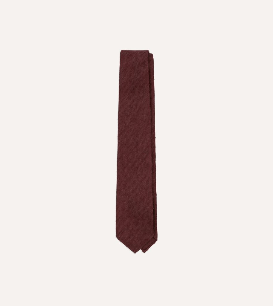 Burgundy Herringbone Shantung Silk Tipped Tie