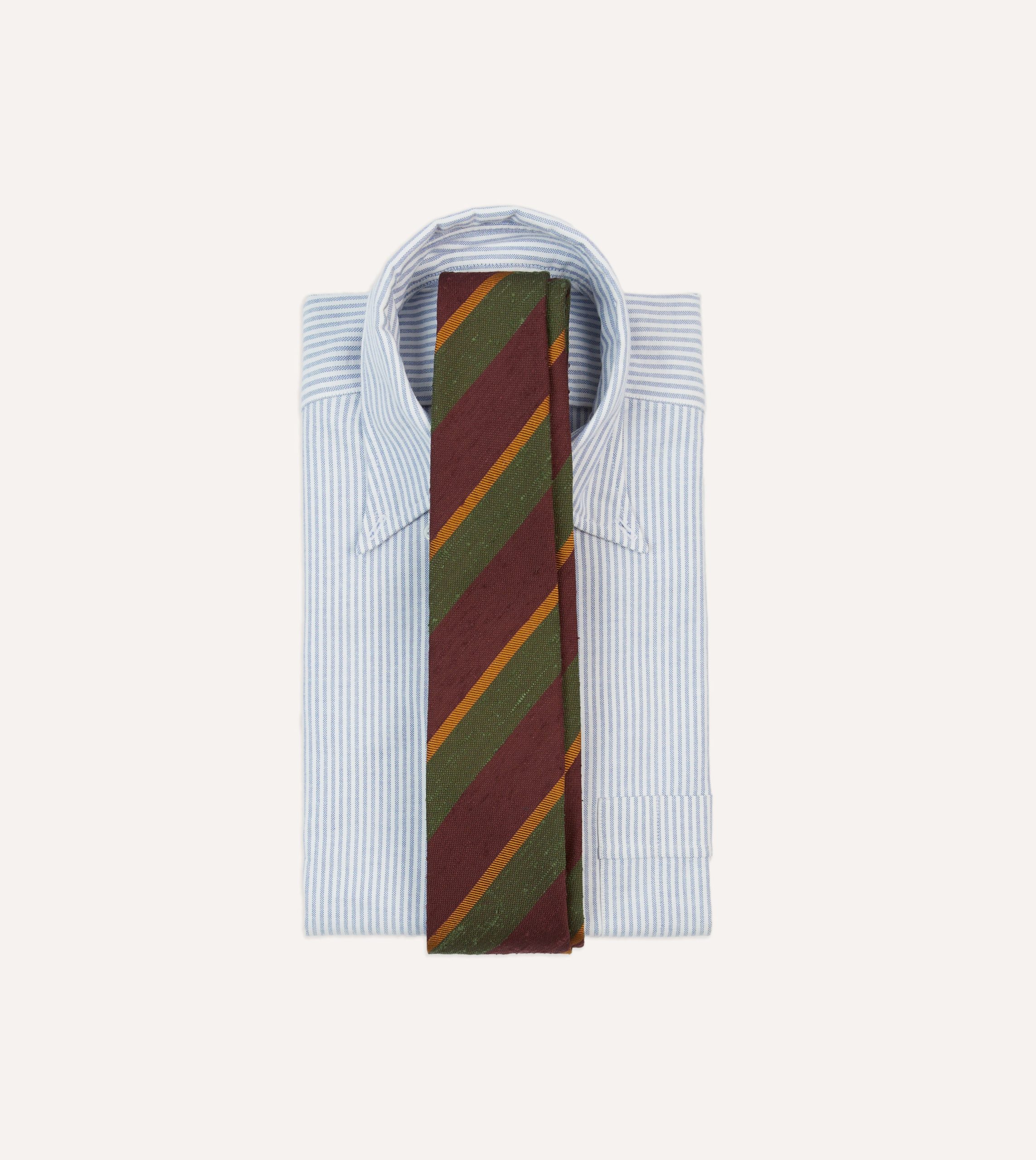 Burgundy Multi Stripe Shantung Silk Tie - Image 2