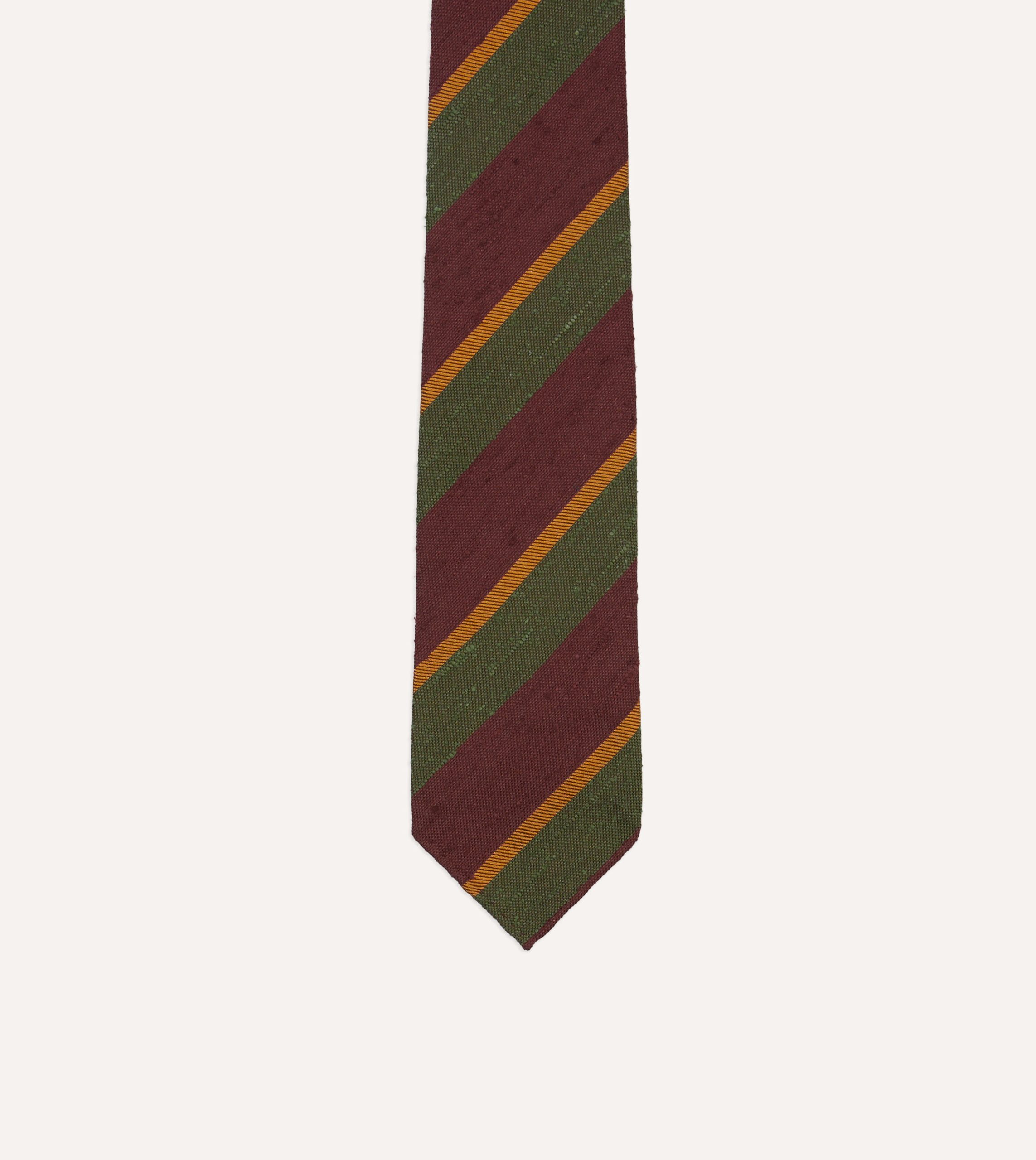 Burgundy Multi Stripe Shantung Silk Tie - Image 3