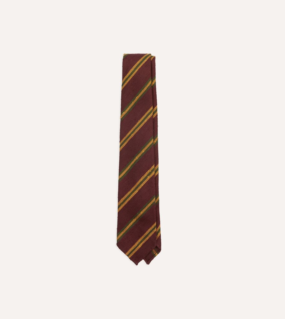 Red. Gold and Green Sandwich Stripe Shantung Silk Tie