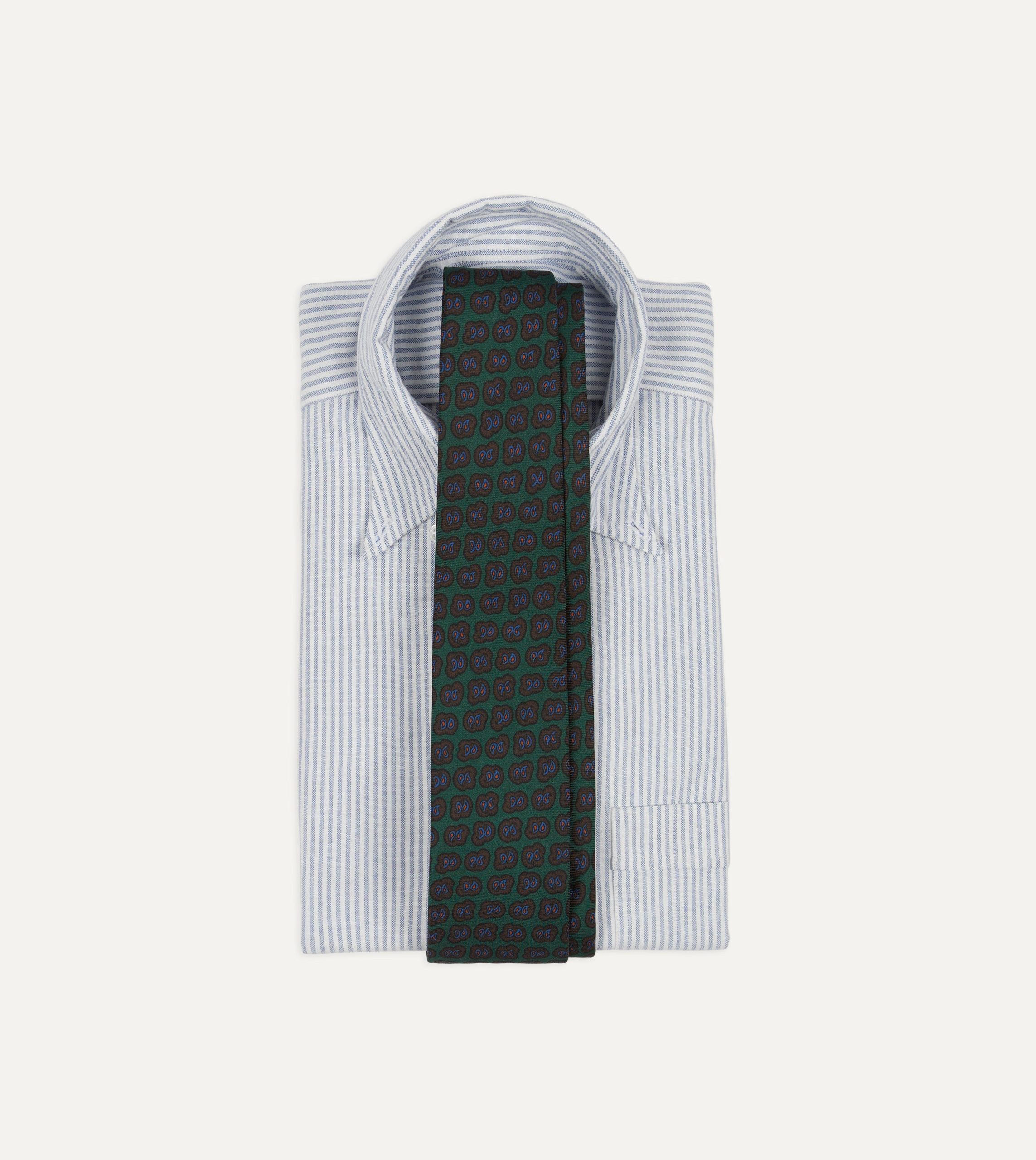 Green Paisley Double Leaf Print Silk Self-Tipped Tie - Image 2