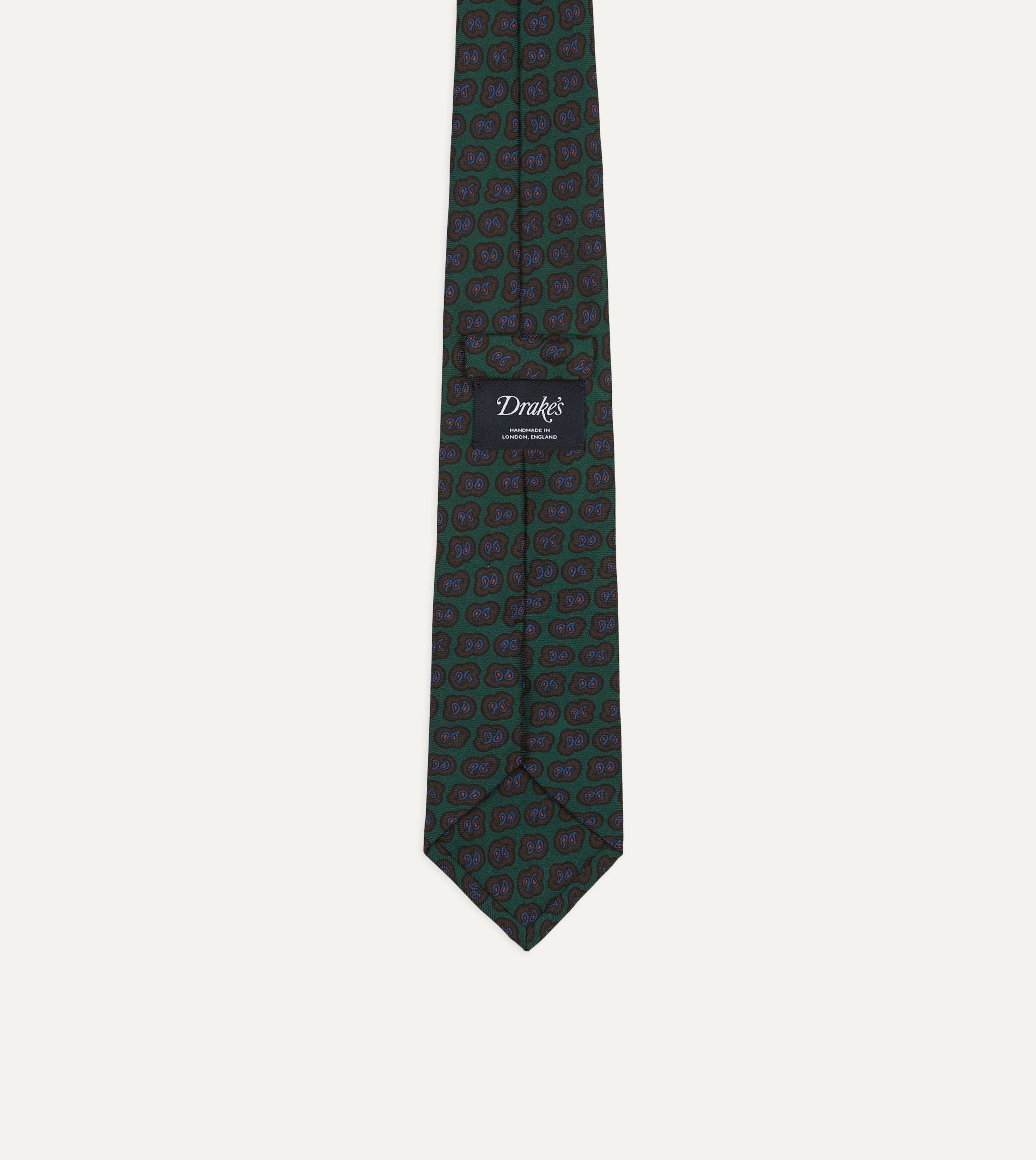 Green Paisley Double Leaf Print Silk Self-Tipped Tie - Image 3