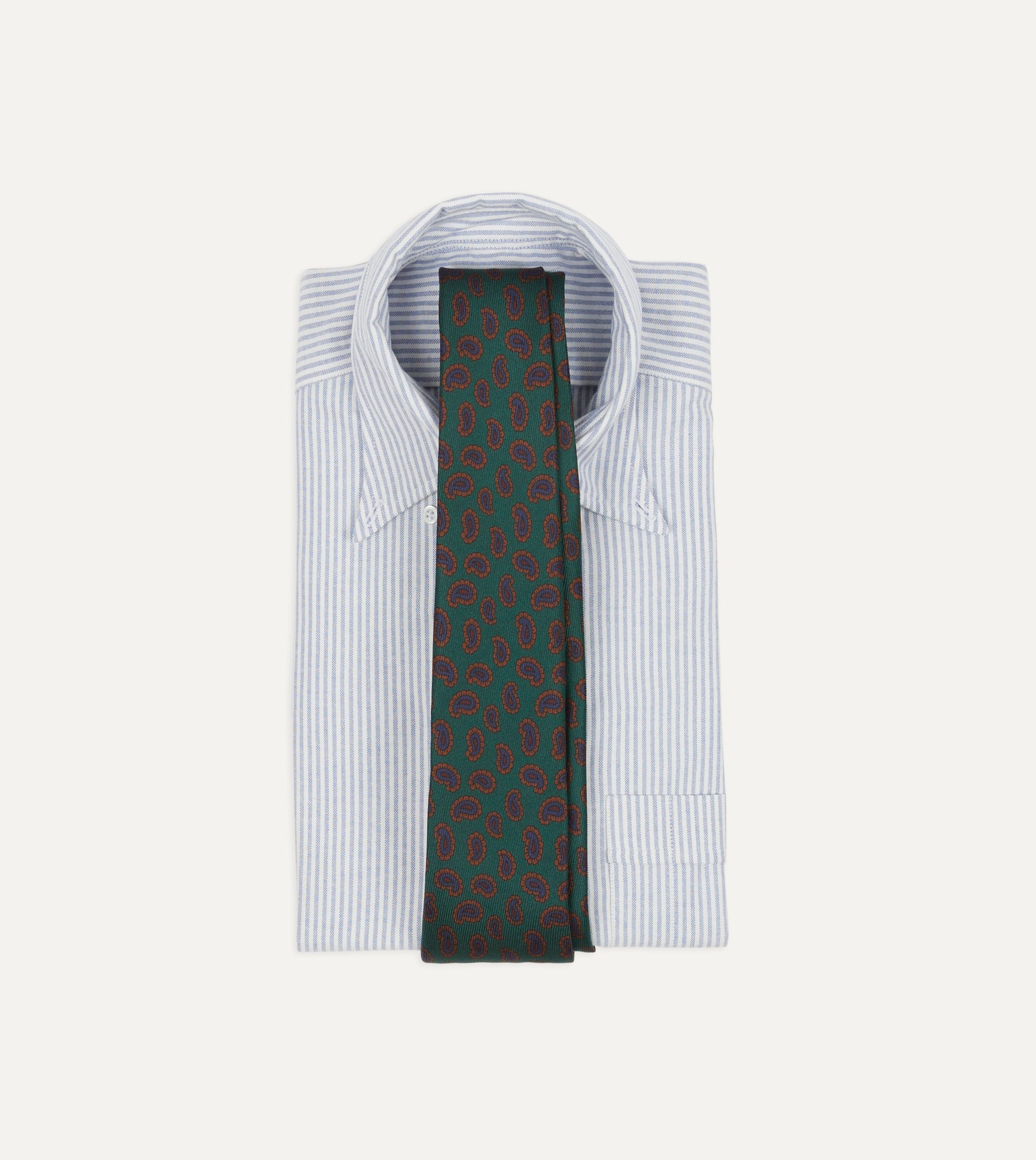 Green Paisley Leaf Print Silk Hand-Rolled Tie - Image 2