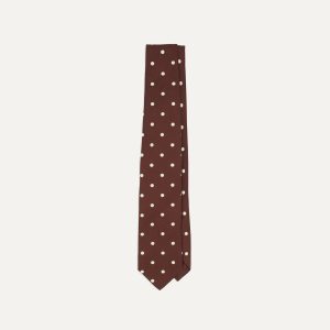 Brown Polka Dot Silk Self-Tipped Tie