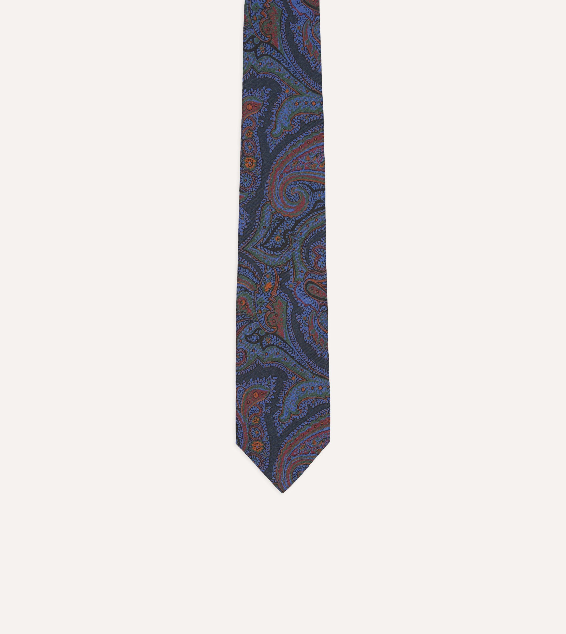 Navy Acanthus Print Silk Self Tipped Tie - Image 3