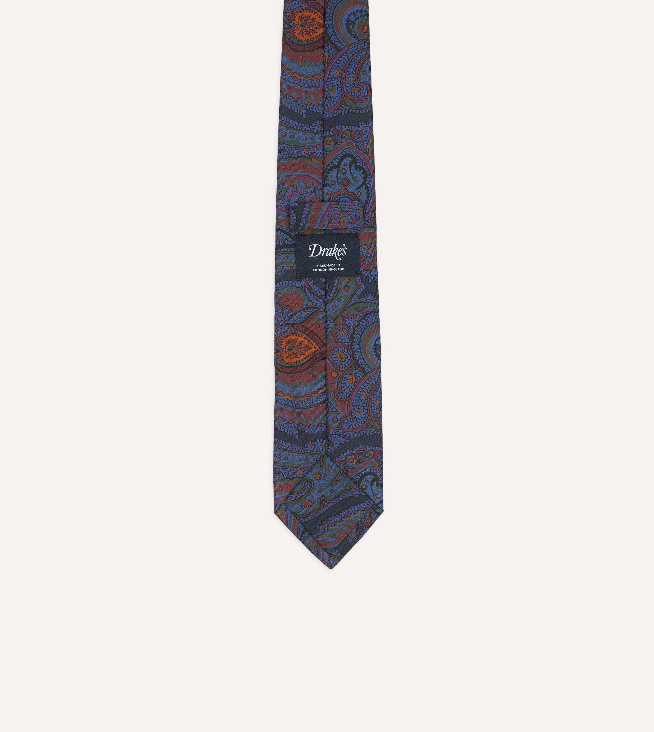 Navy Acanthus Print Silk Self Tipped Tie - Image 4