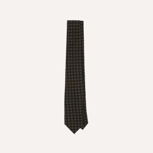 Black Green. and Red Diamond Print Check Self-Tipped Wool Tie