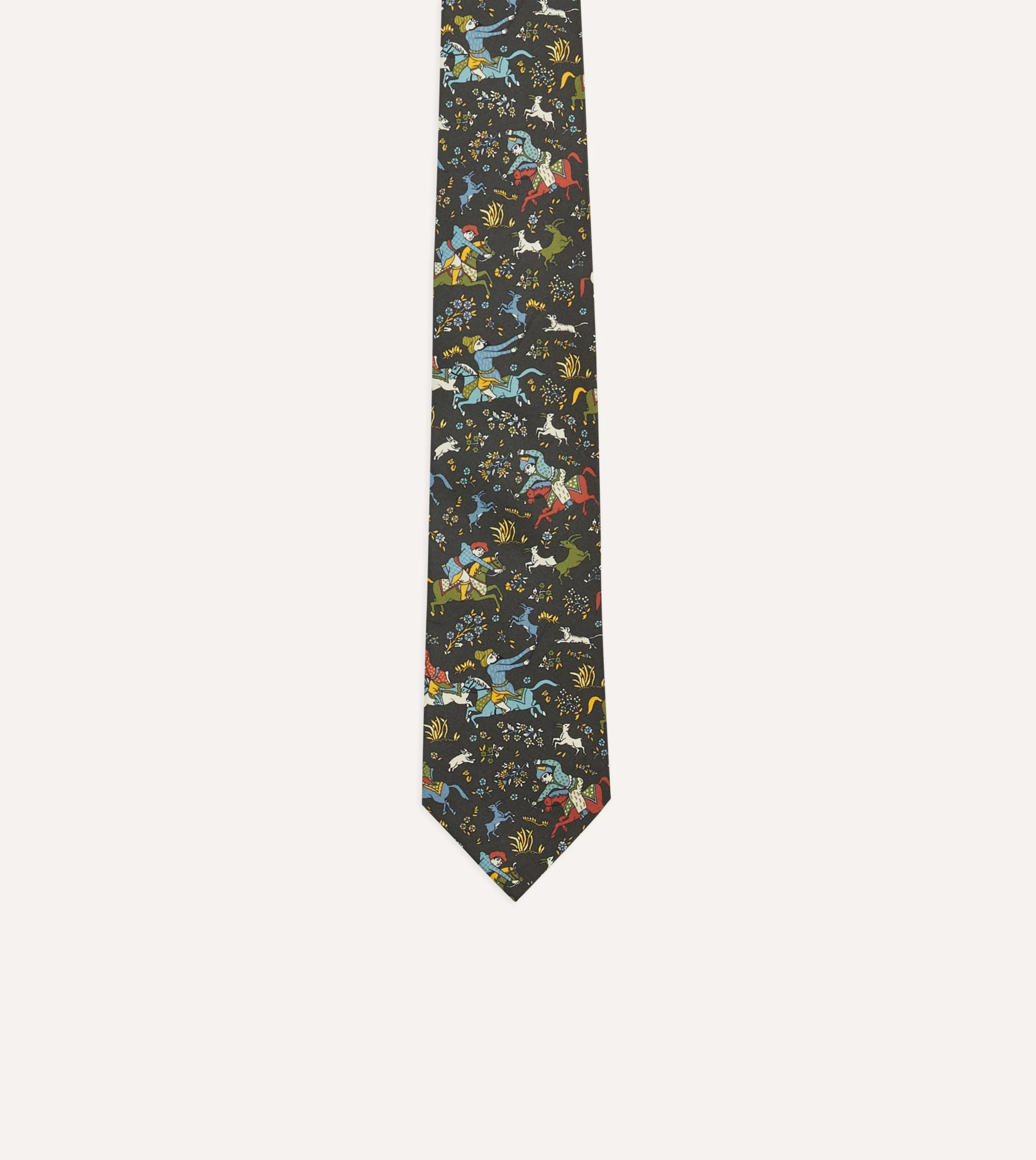 Drake's by A. Levine Black Mughal Print Silk Self Tipped Tie - Image 3