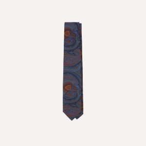 Navy Large Paisley Print Madder Silk Self-Tipped Tie