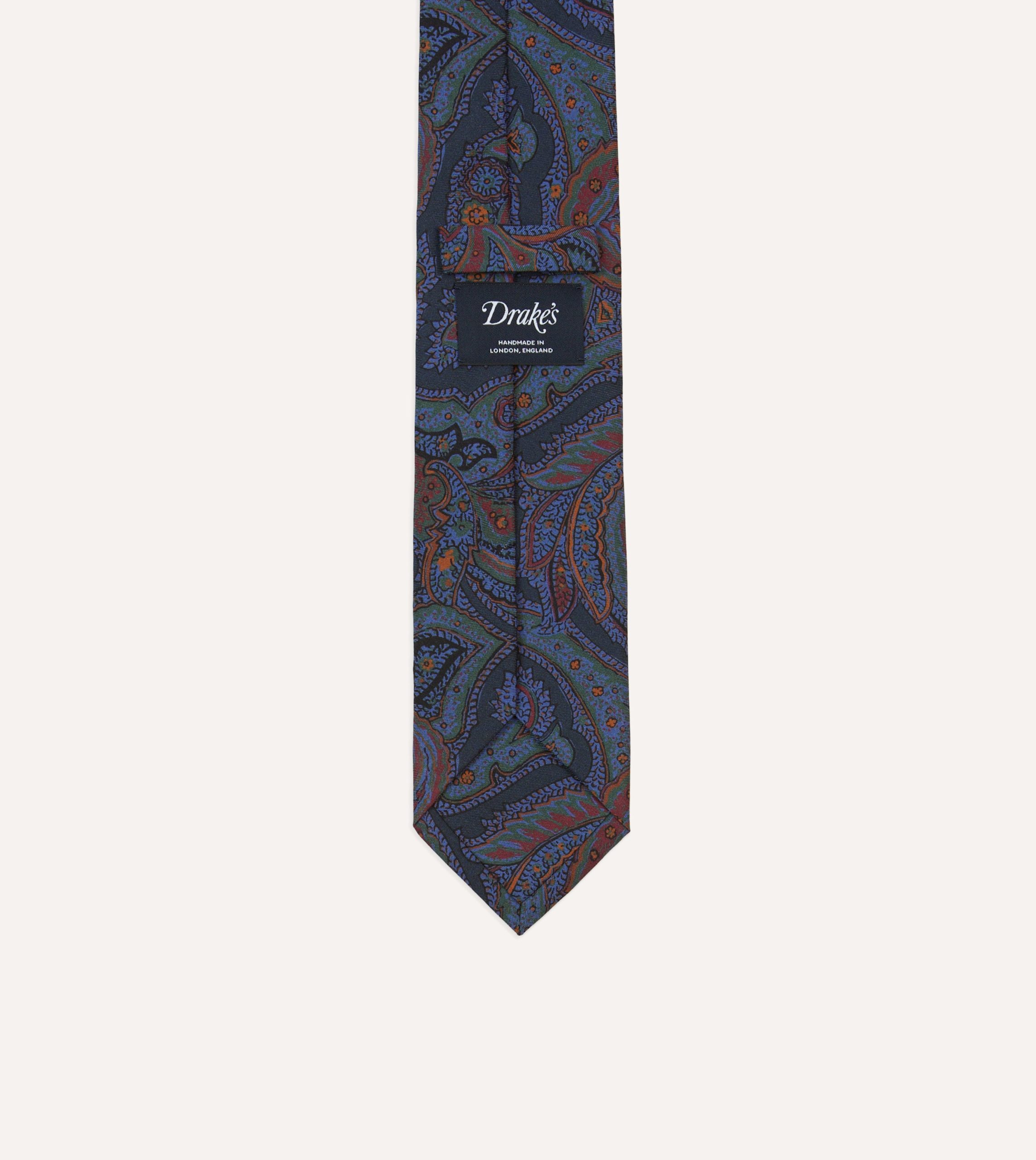 Navy Large Paisley Print Madder Silk Self-Tipped Tie - Image 4