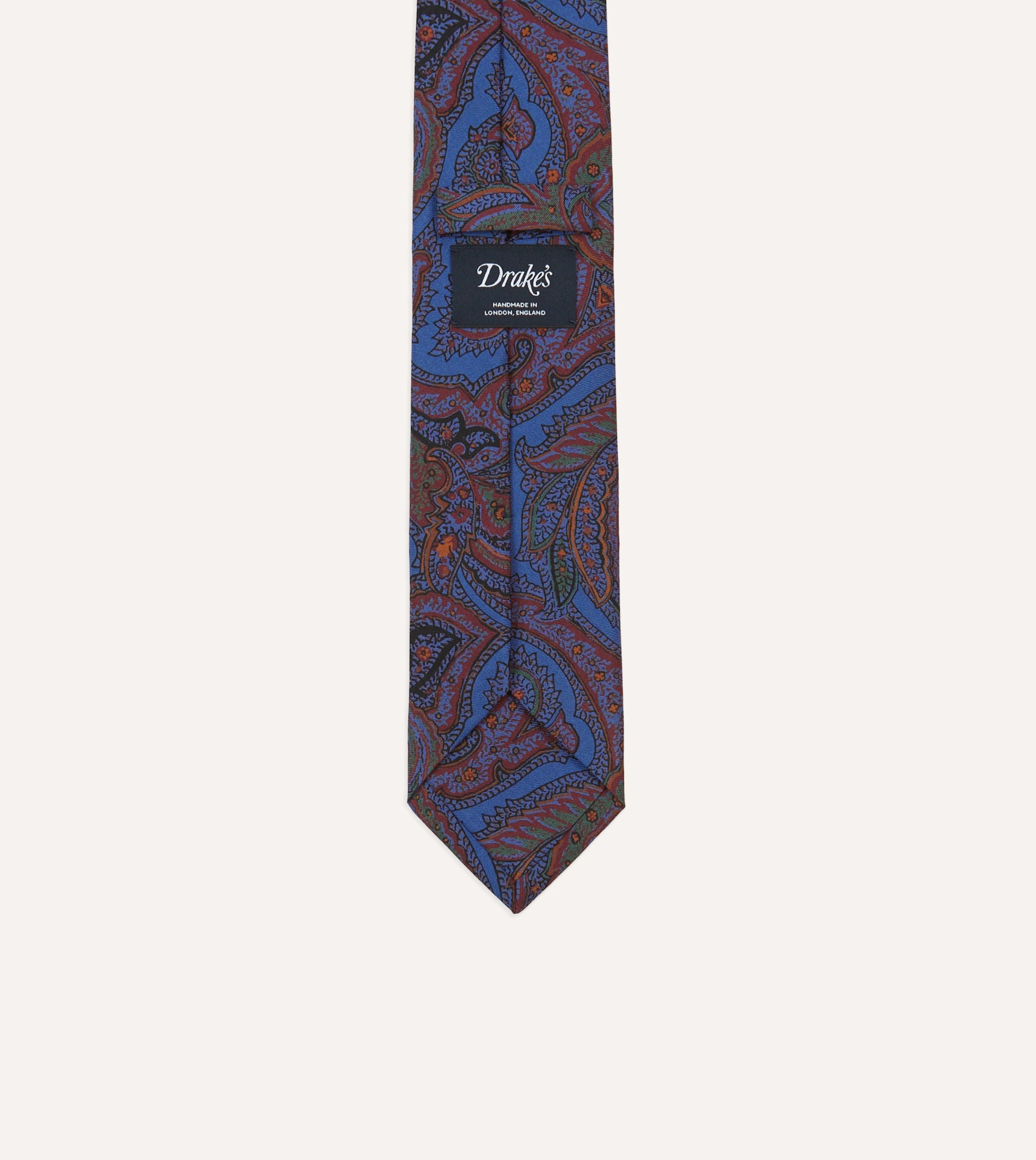 Blue Large Paisley Print Madder Silk Self-Tipped Tie - Image 4