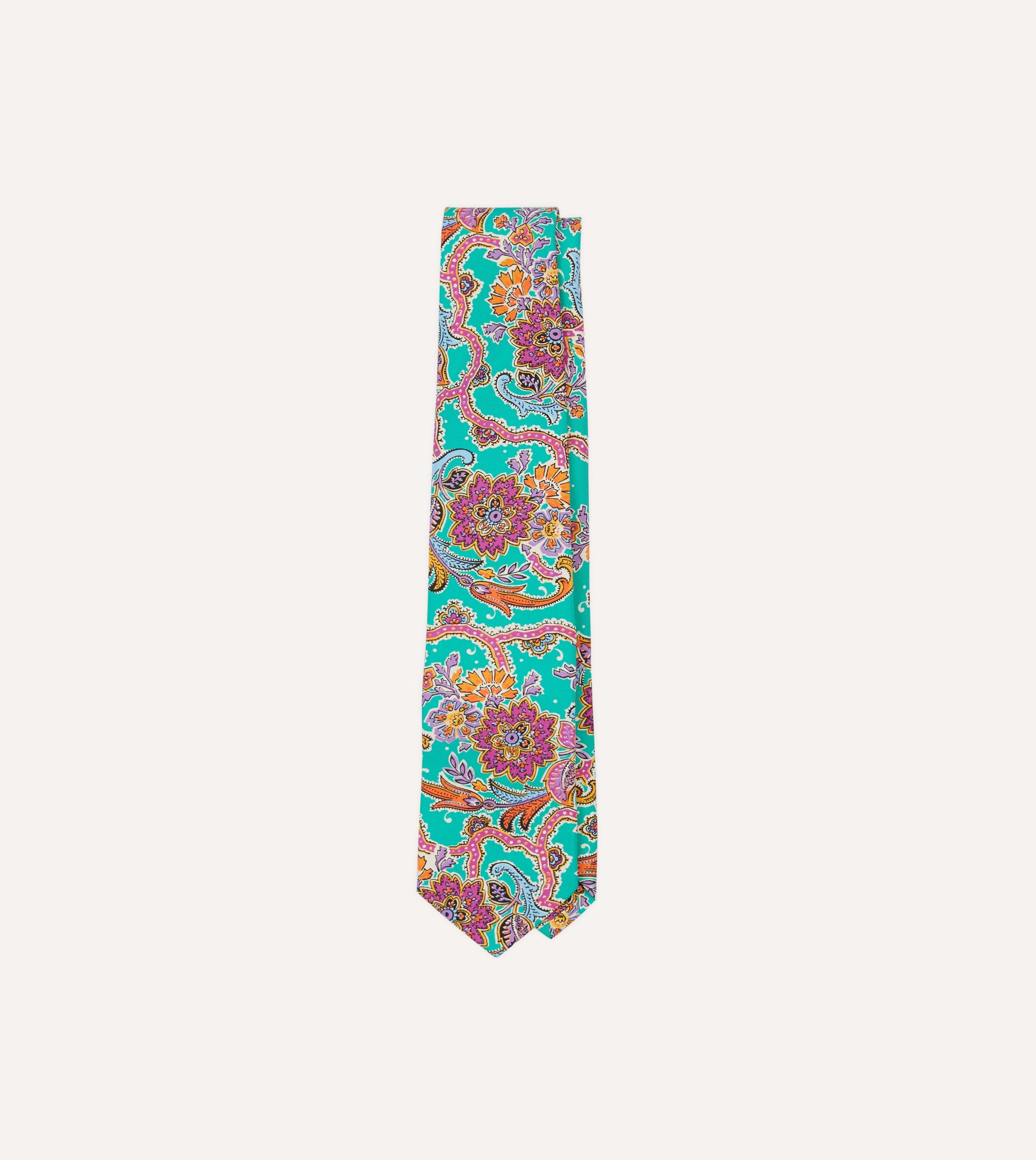 Green Large Paisley Silk Self-Tipped Tie