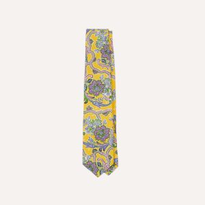 Yellow Large Paisley Silk Self-Tipped Tie