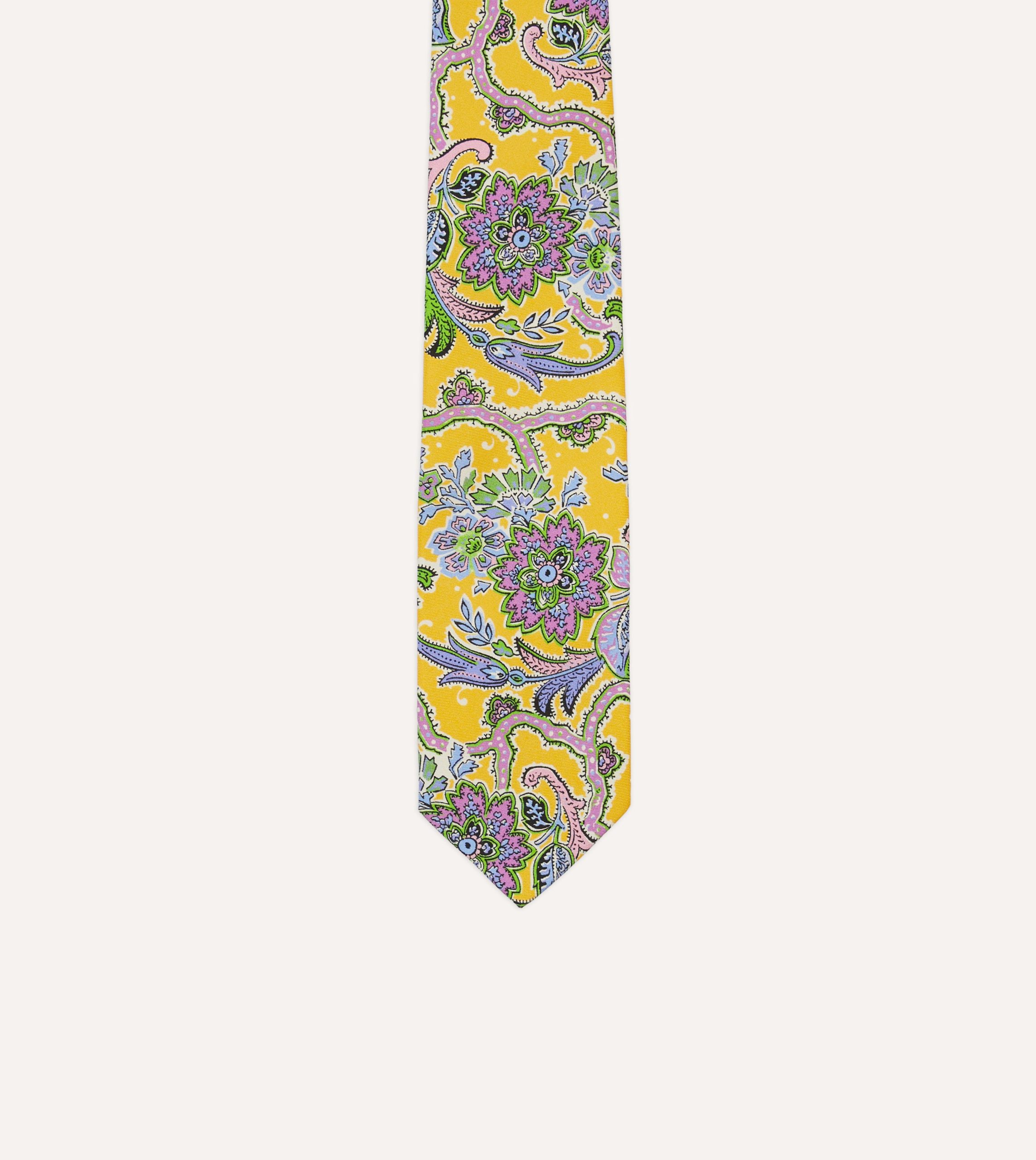 Yellow Large Paisley Silk Self-Tipped Tie - Image 4