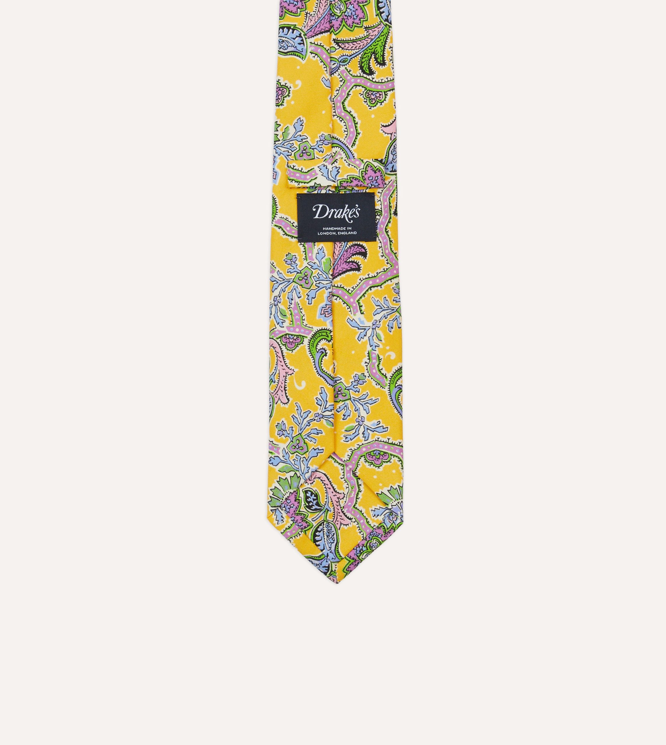 Yellow Large Paisley Silk Self-Tipped Tie - Image 3