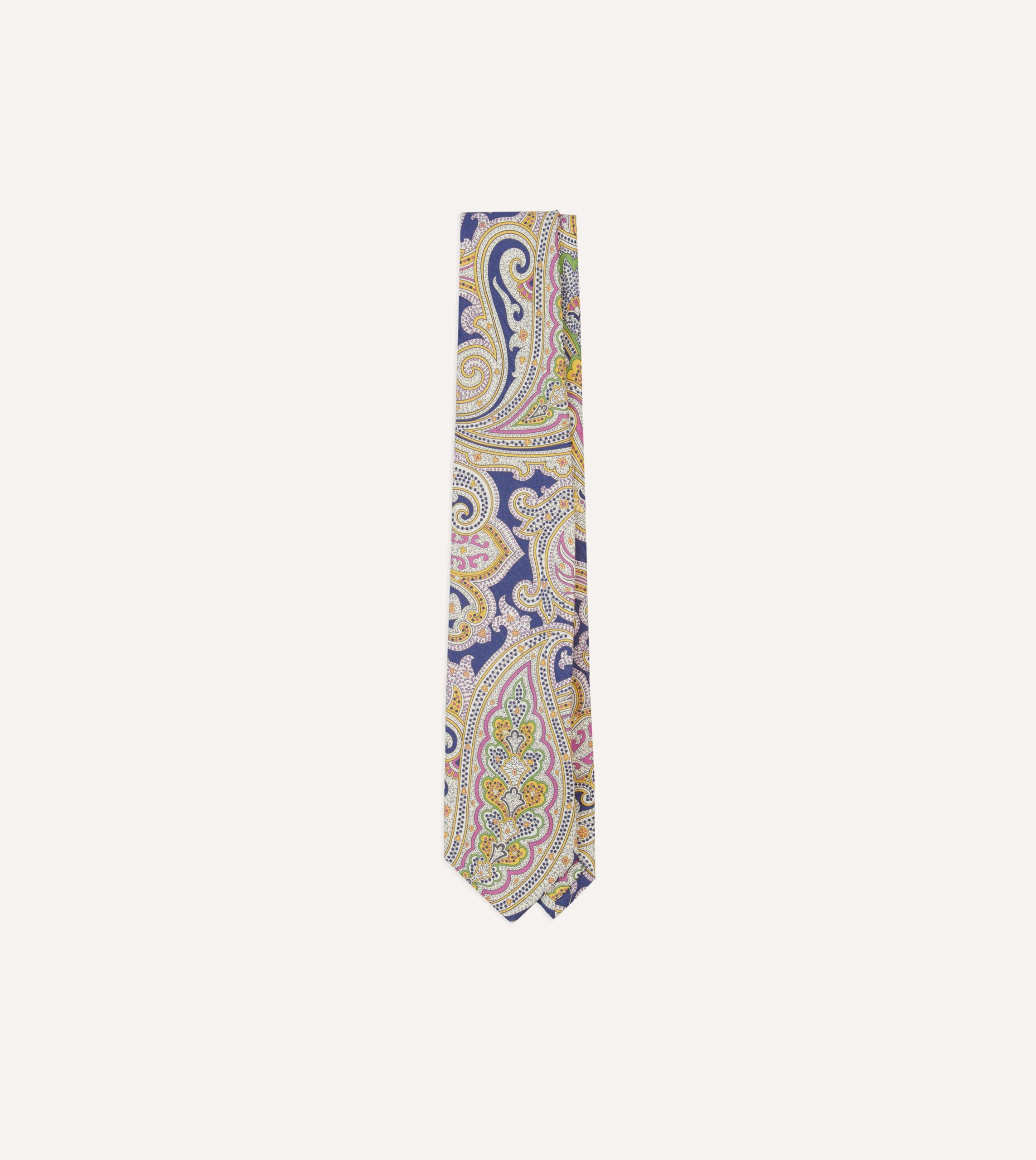 Navy Large Paisley Silk Self-Tipped Tie