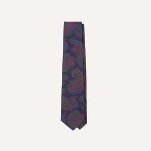 Navy Large Paisley Print Madder Silk Self-Tipped Tie