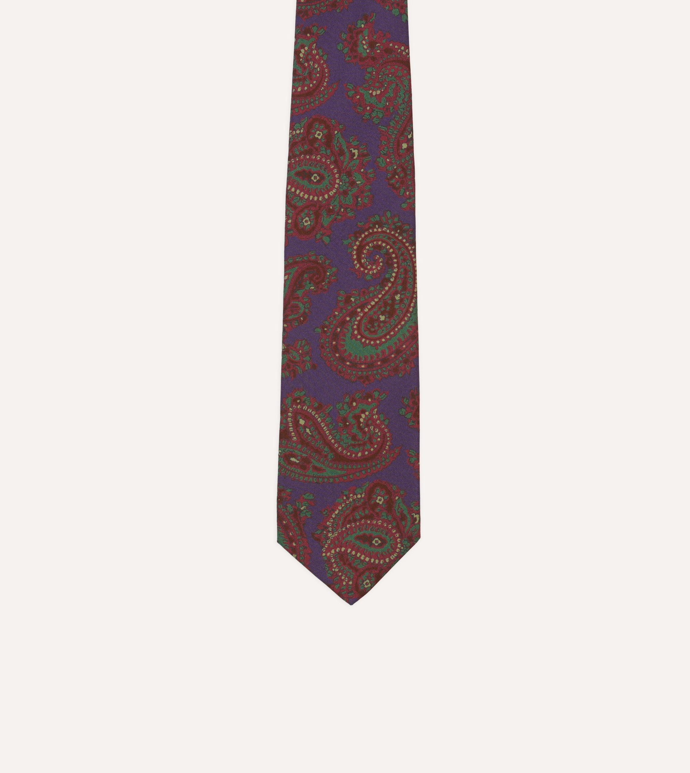 Purple Large Paisley Print Madder Silk Self-Tipped Tie - Image 3
