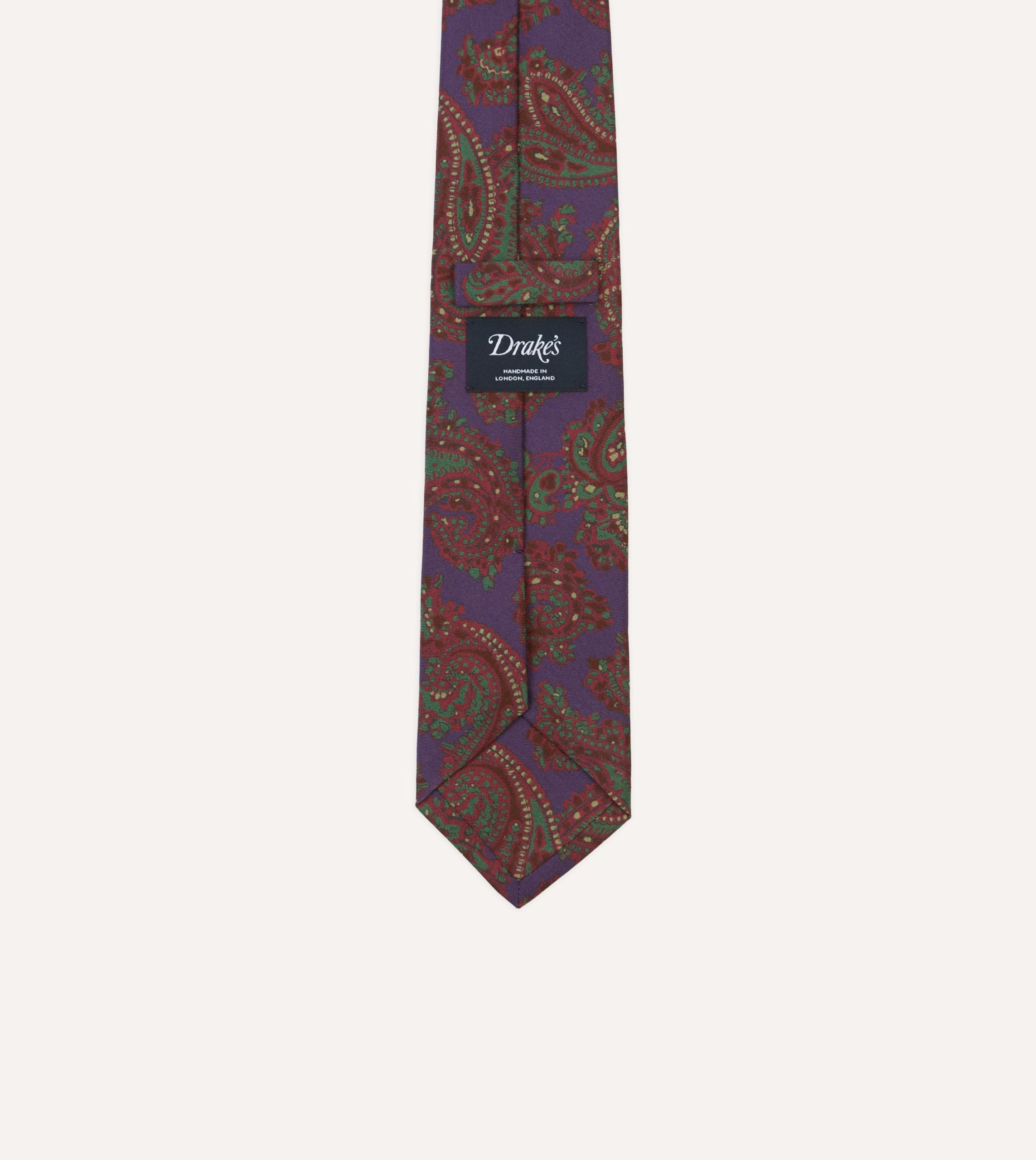 Purple Large Paisley Print Madder Silk Self-Tipped Tie - Image 4