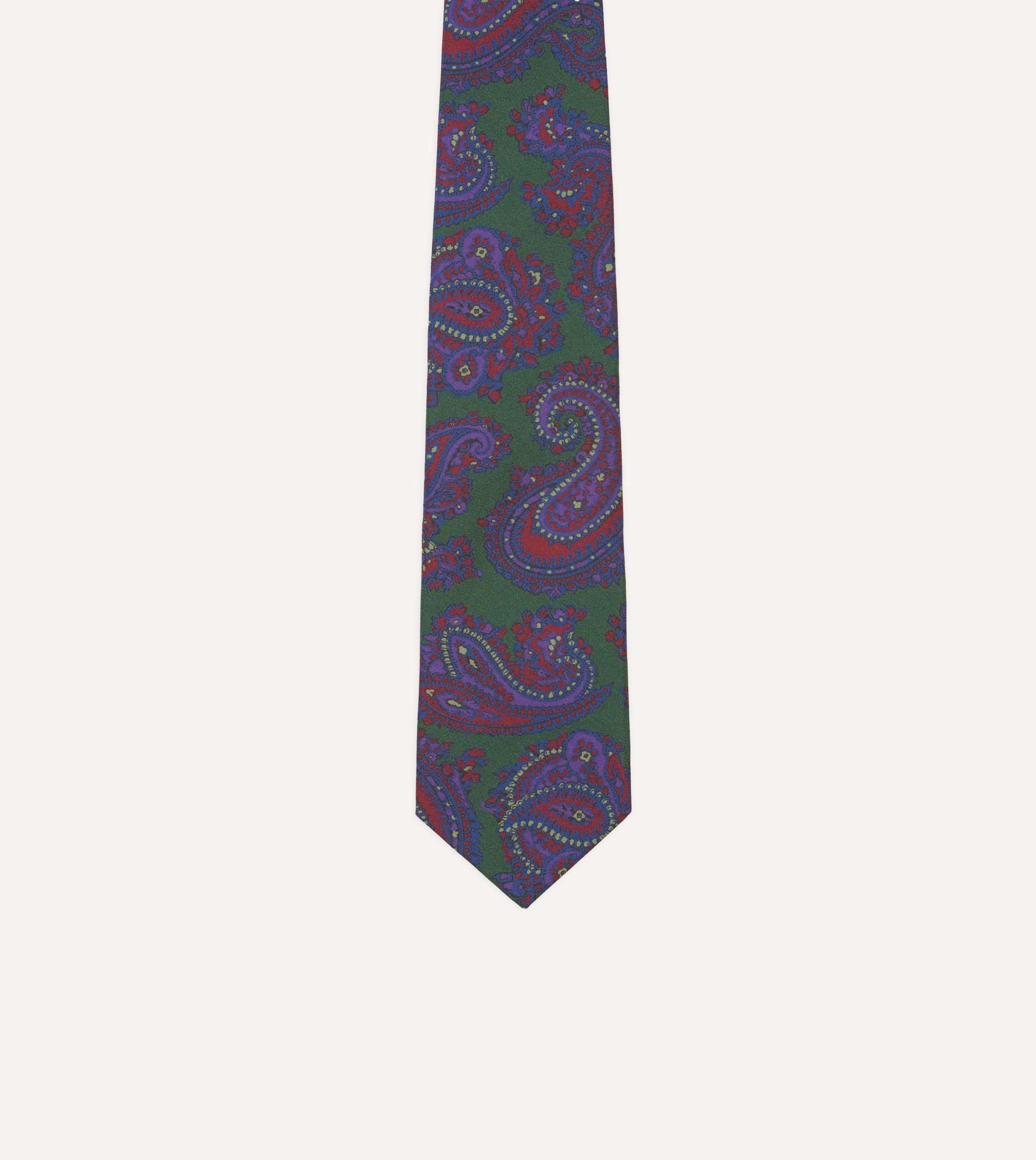 Green Large Paisley Print Madder Silk Self-Tipped Tie - Image 3