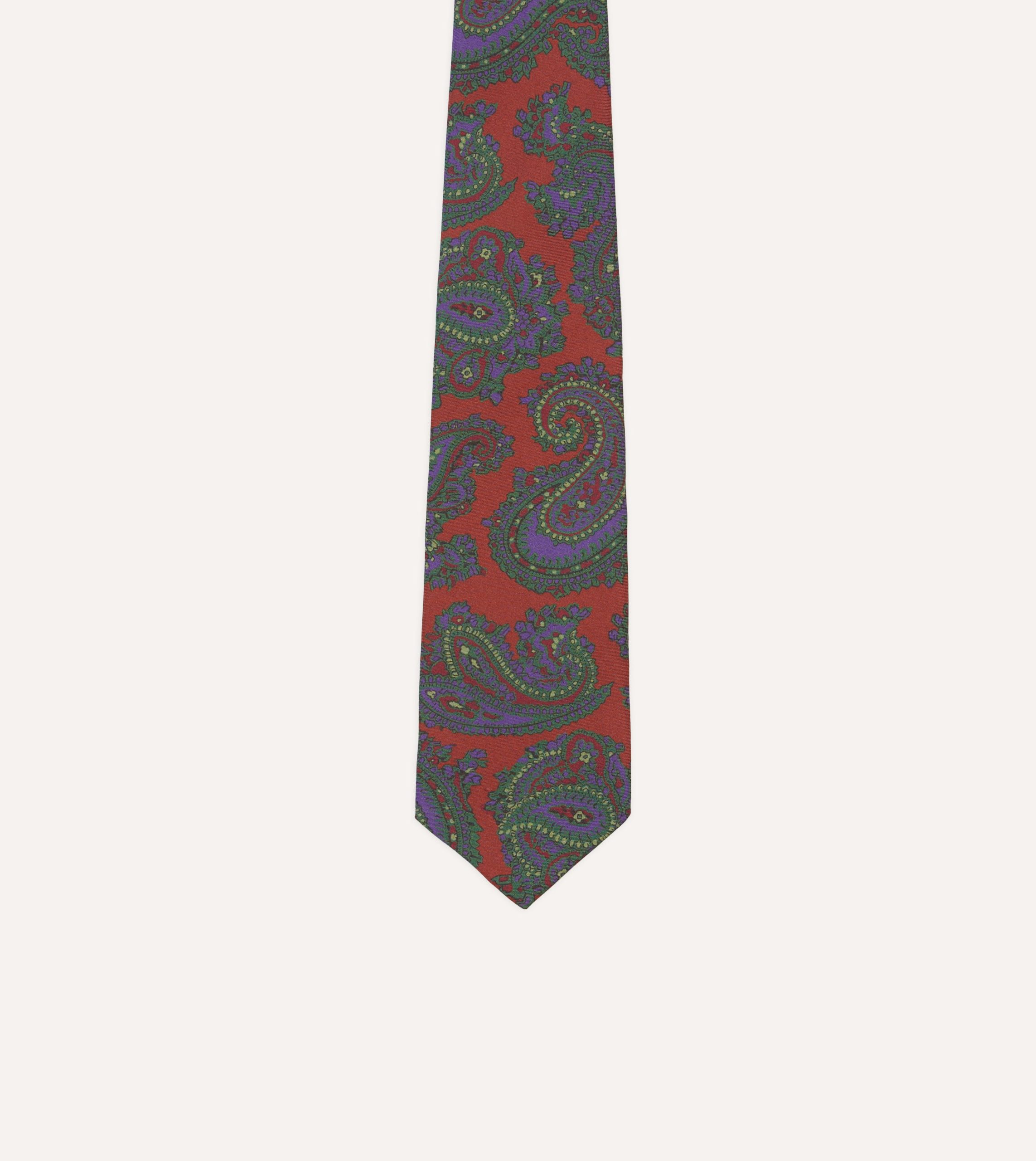 Rust Large Paisley Print Madder Silk Self-Tipped Tie - Image 3