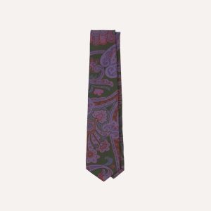 Olive Large Paisley Print Madder Silk Self-Tipped Tie