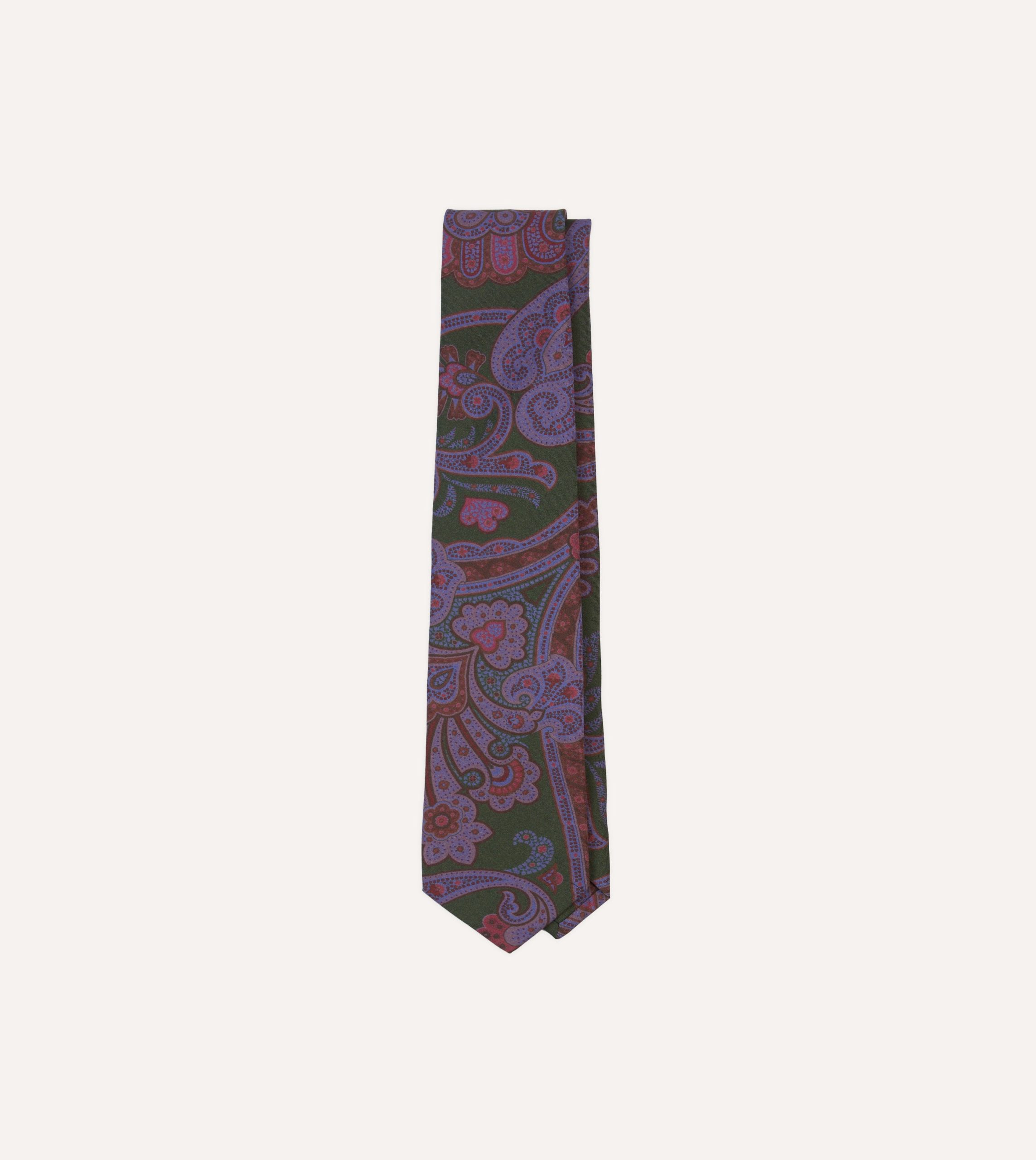Olive Large Paisley Print Madder Silk Self-Tipped Tie