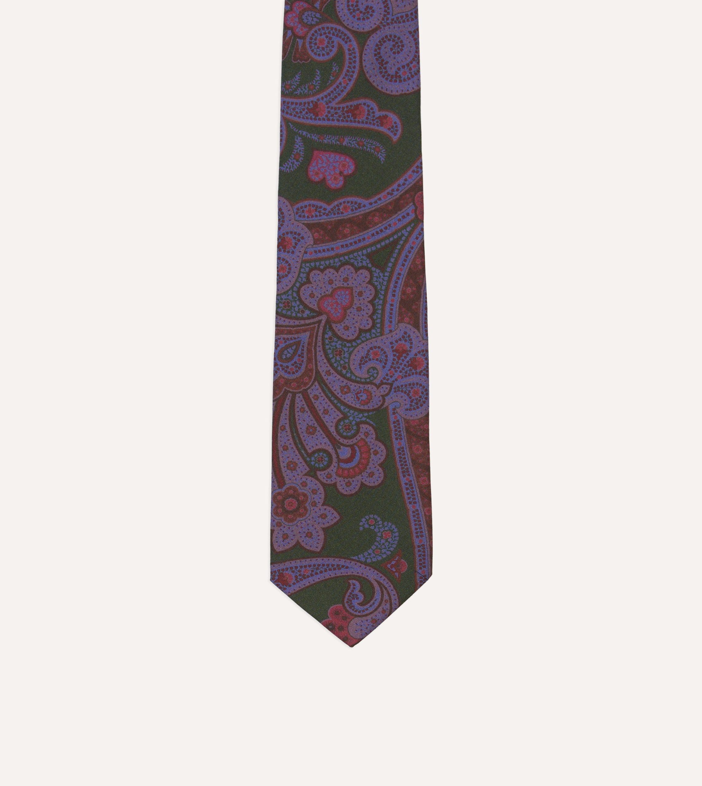 Olive Large Paisley Print Madder Silk Self-Tipped Tie - Image 3