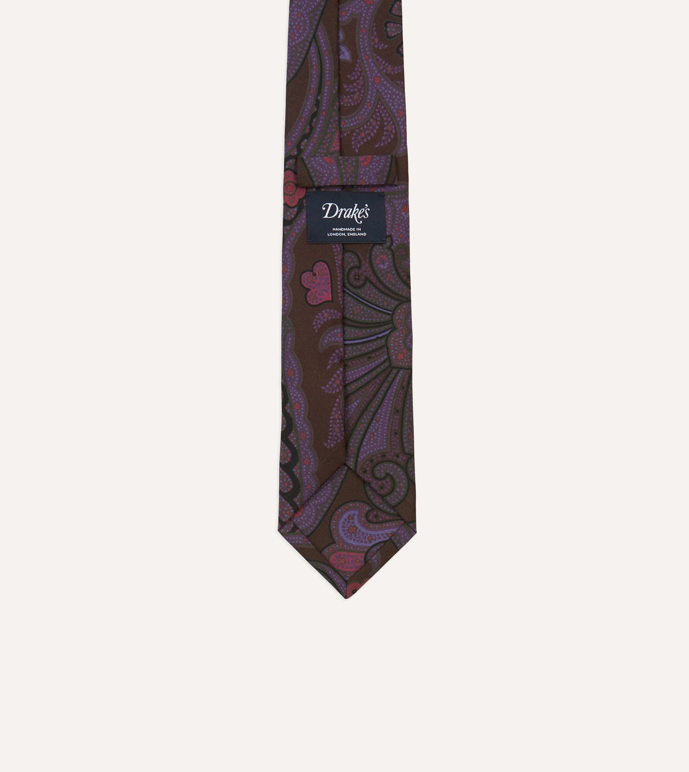 Brown Large Paisley Print Madder Silk Self-Tipped Tie - Image 4