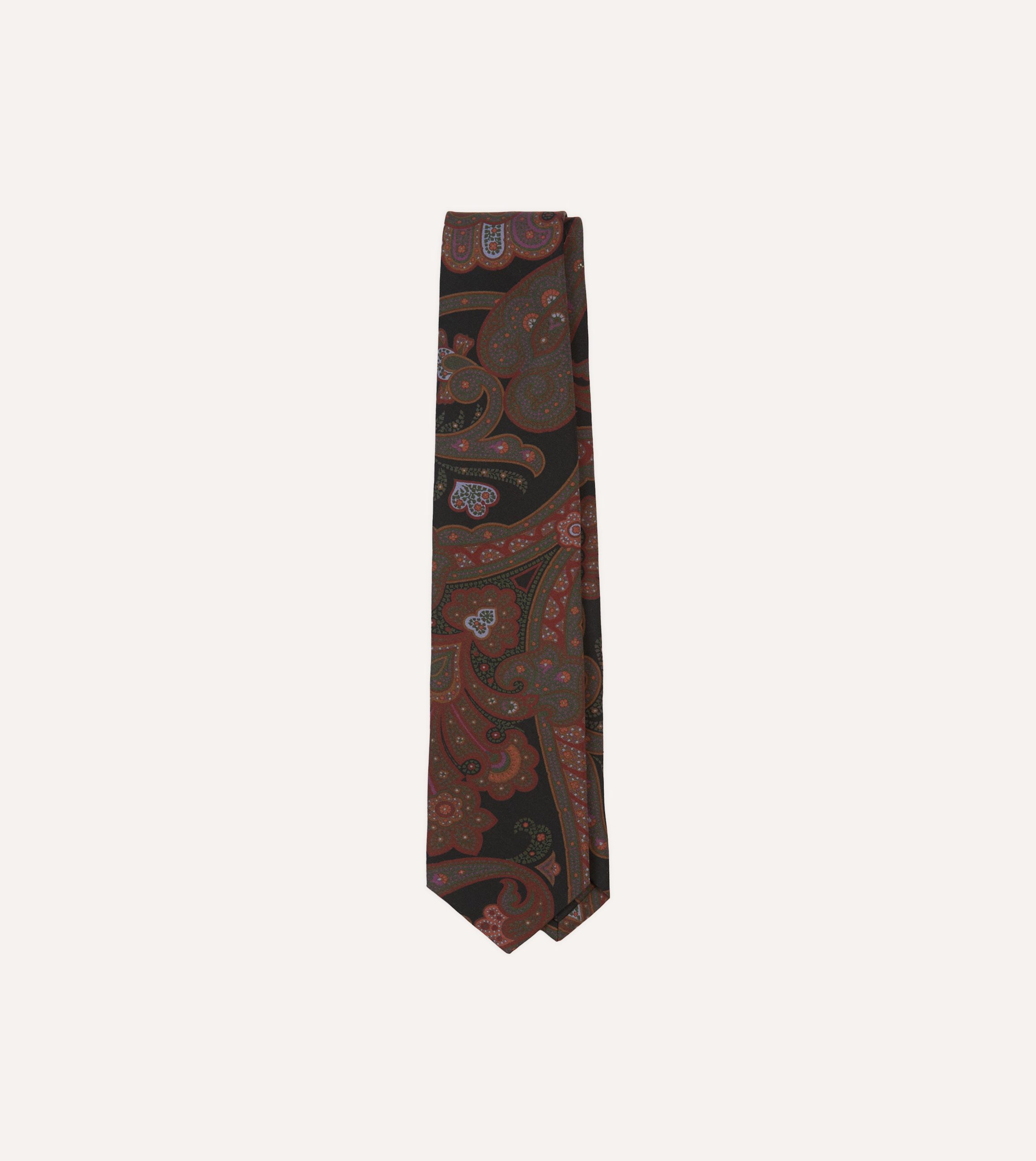 Black Large Paisley Print Madder Silk Self-Tipped Tie