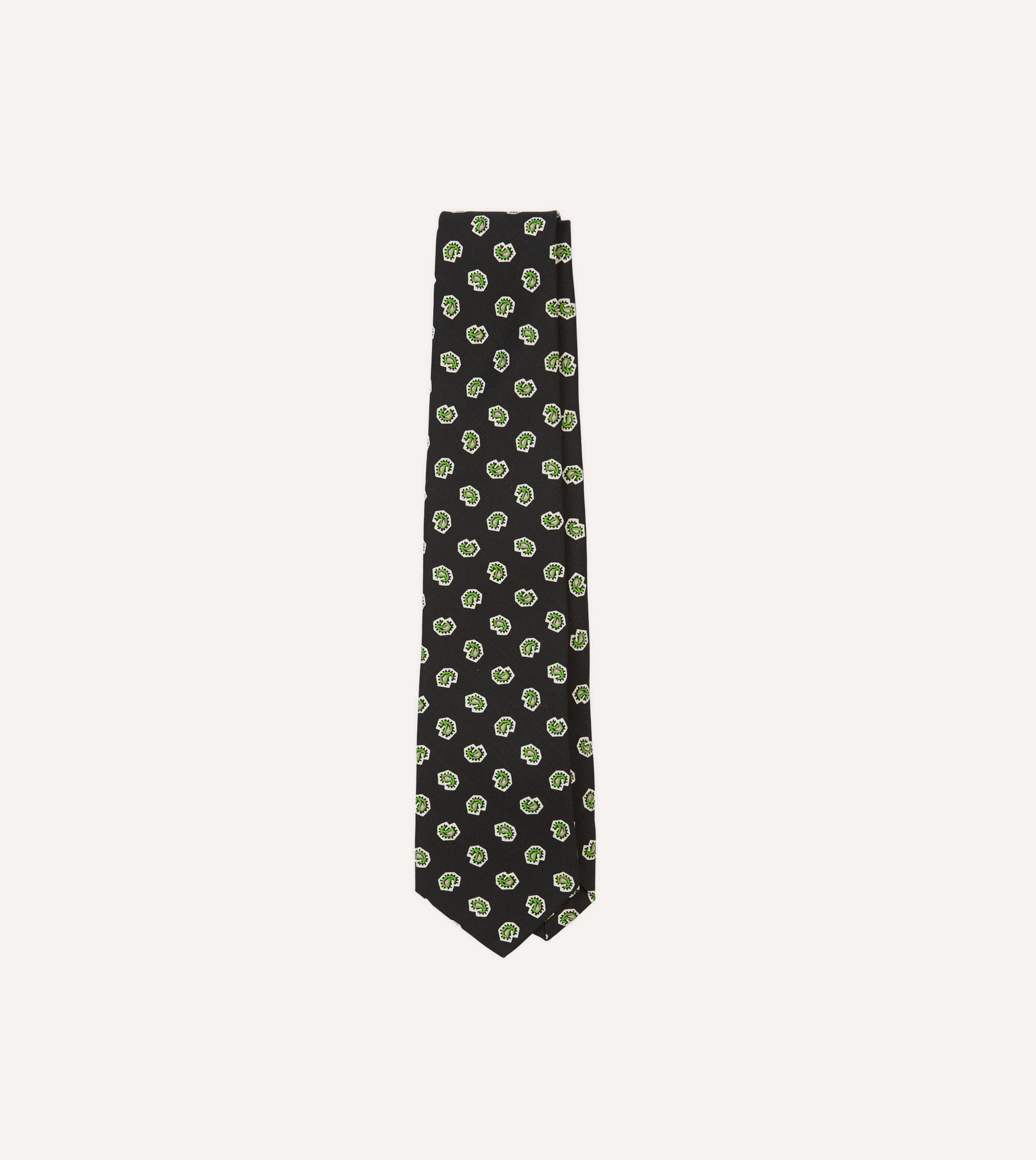 Dark Navy Mini Paisley Silk Self-Tipped Tie