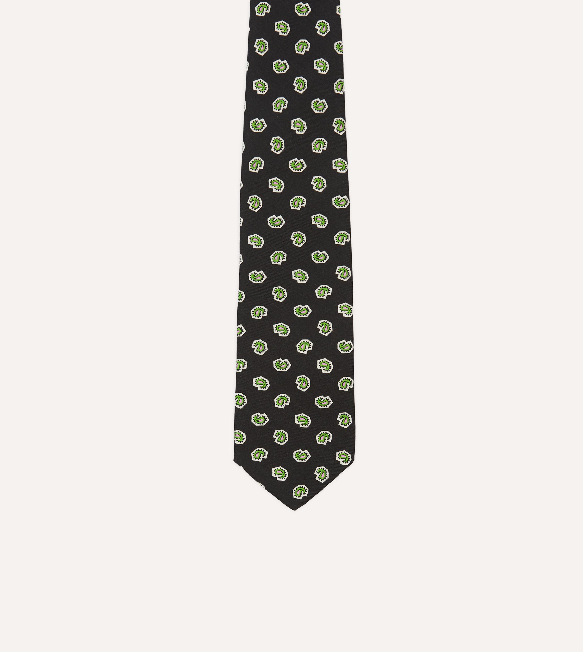 Dark Navy Mini Paisley Silk Self-Tipped Tie - Image 3