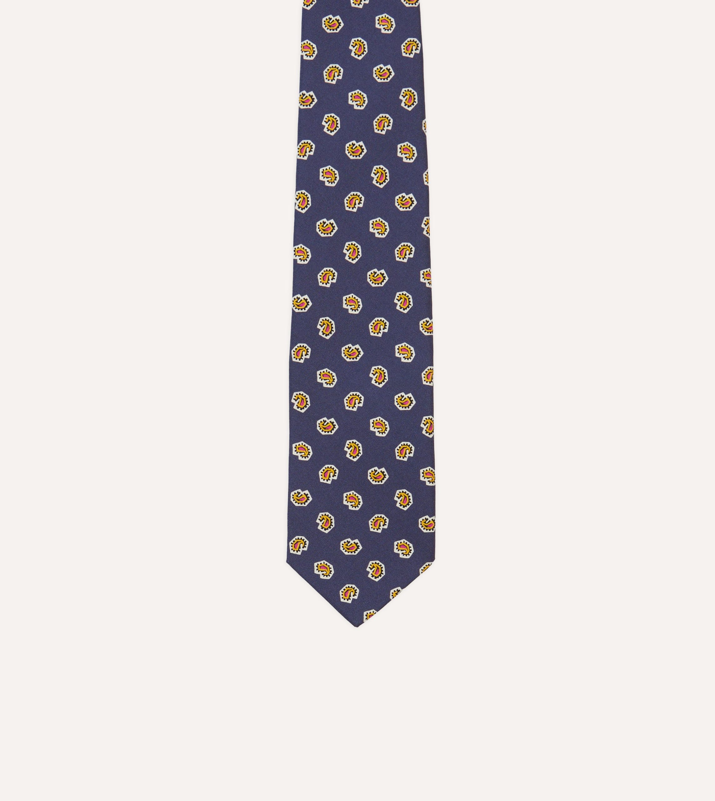 Light Navy Mini Paisley Silk Self-Tipped Tie - Image 3