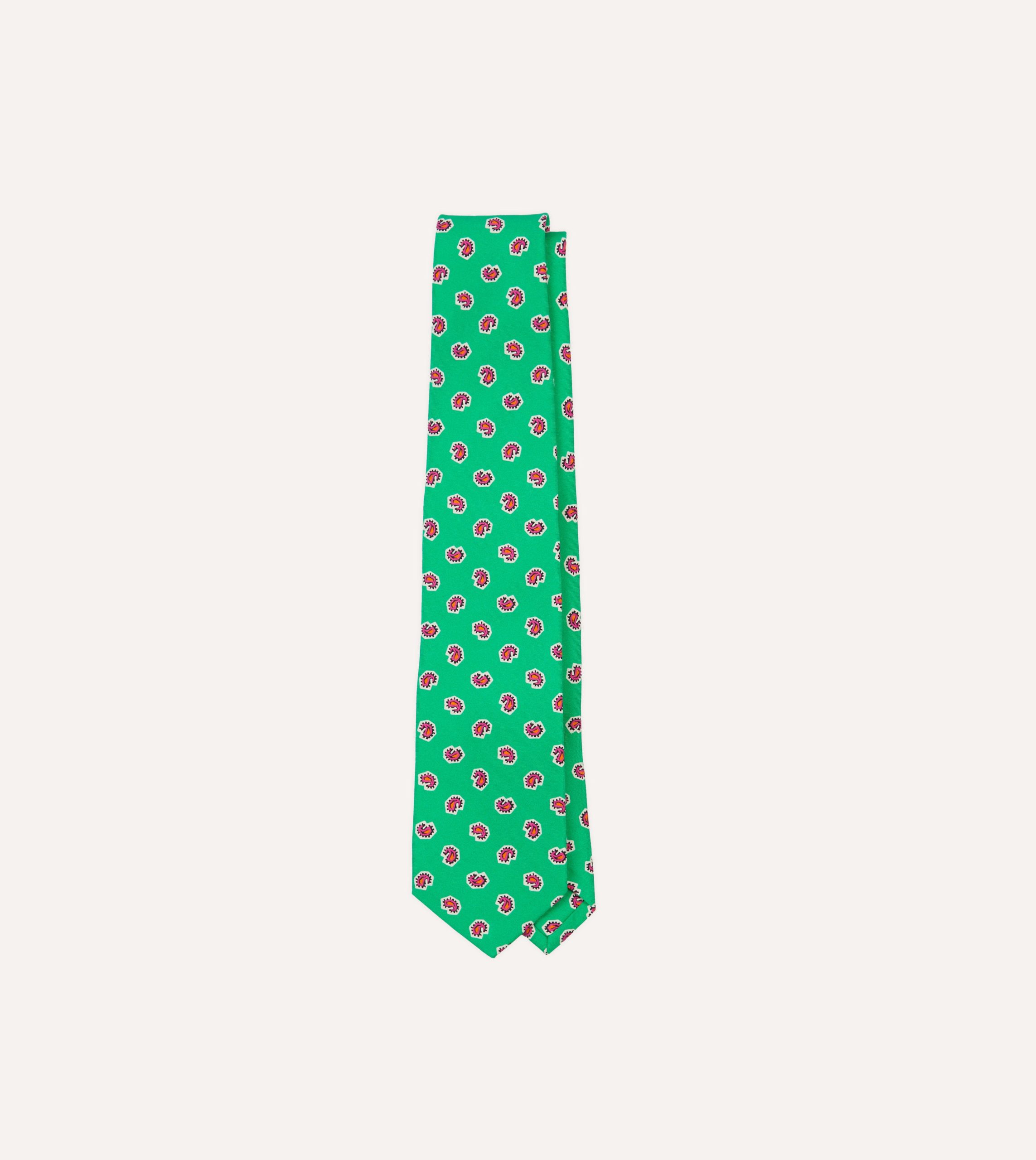 Green Mini Paisley Silk Self-Tipped Tie