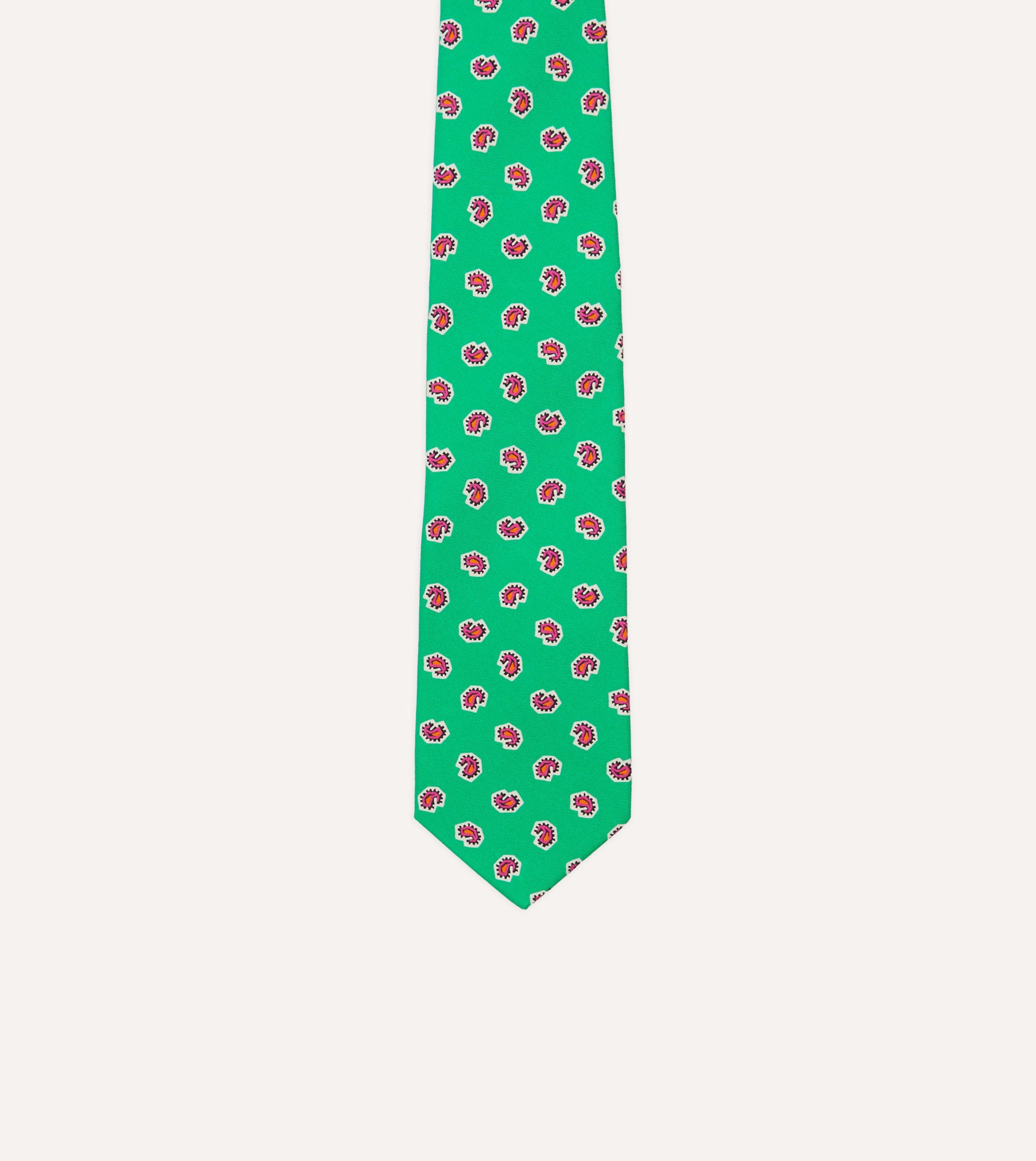 Green Mini Paisley Silk Self-Tipped Tie - Image 3