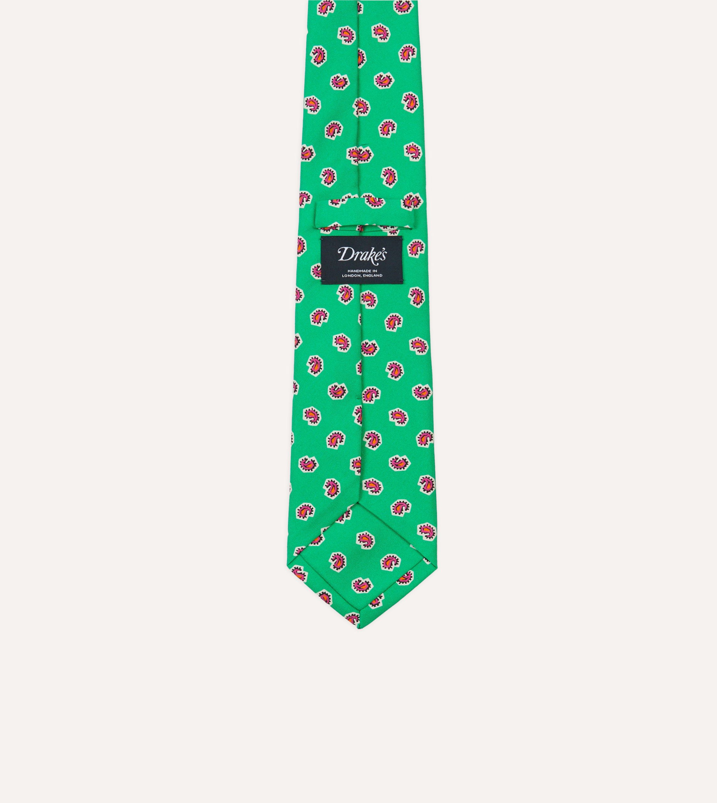 Green Mini Paisley Silk Self-Tipped Tie - Image 4