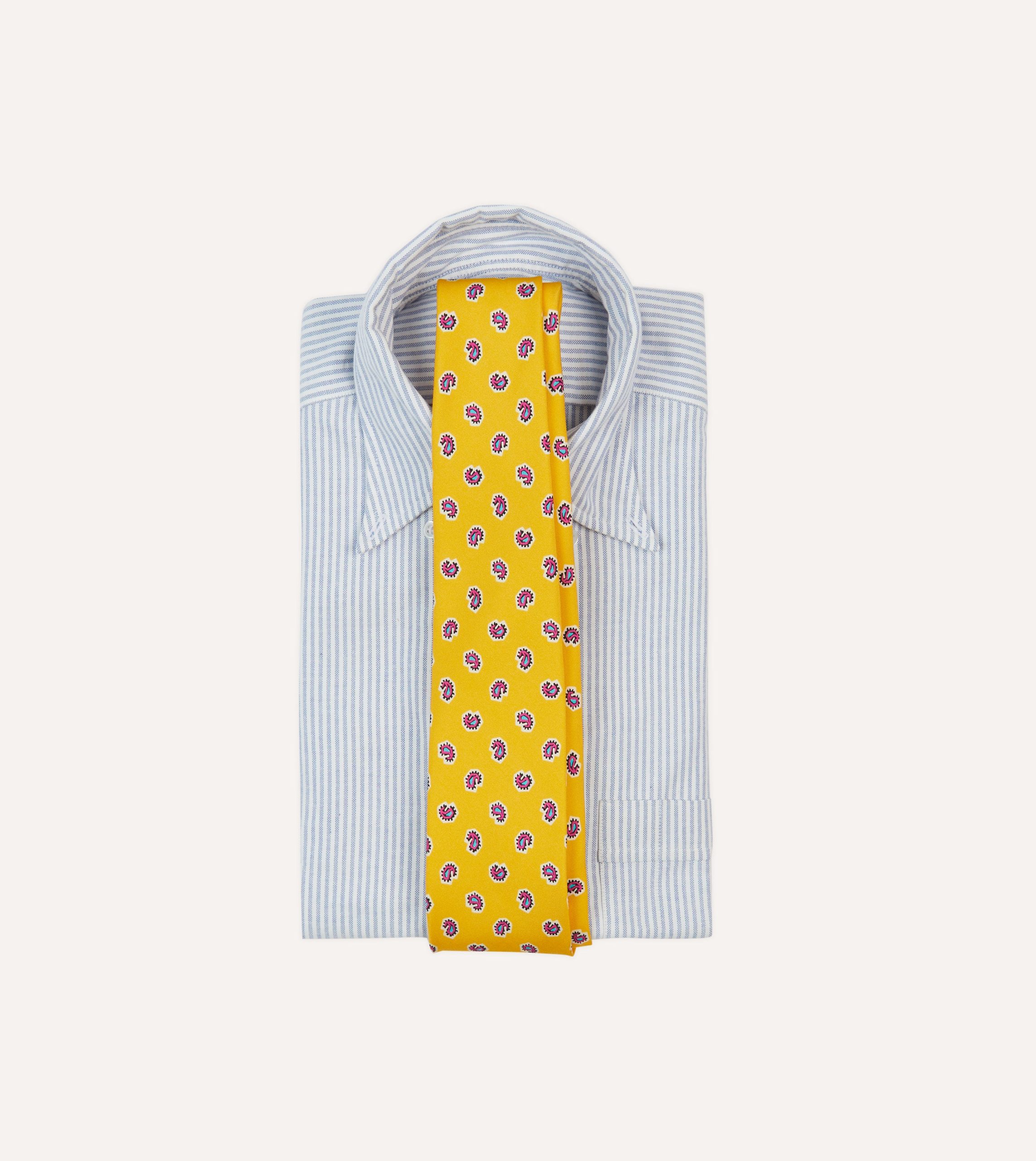 Yellow Mini Paisley Silk Self-Tipped Tie - Image 2