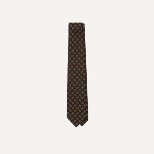 Navy Medallion Print Madder Silk Self-Tipped Tie