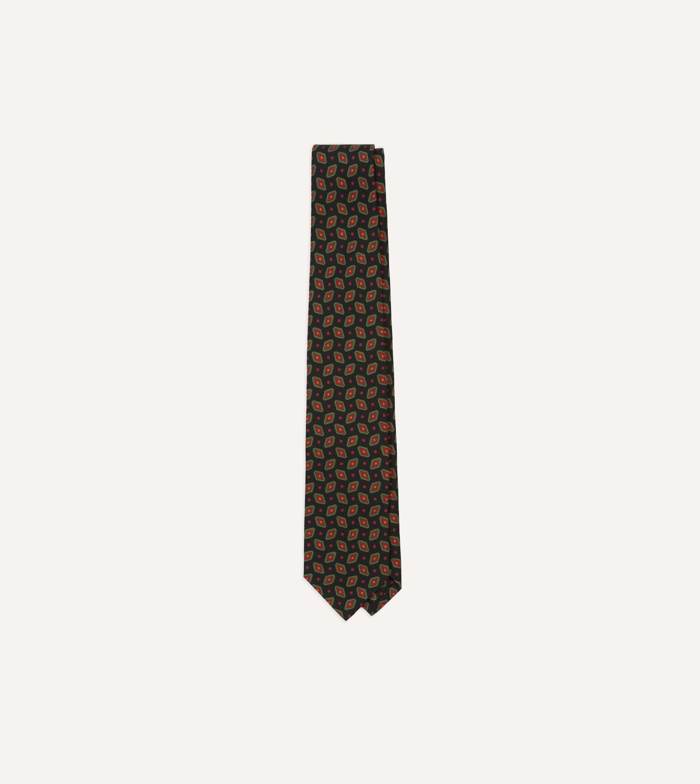 Navy Medallion Print Madder Silk Self-Tipped Tie