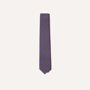 Blue Medallion Print Madder Silk Self-Tipped Tie