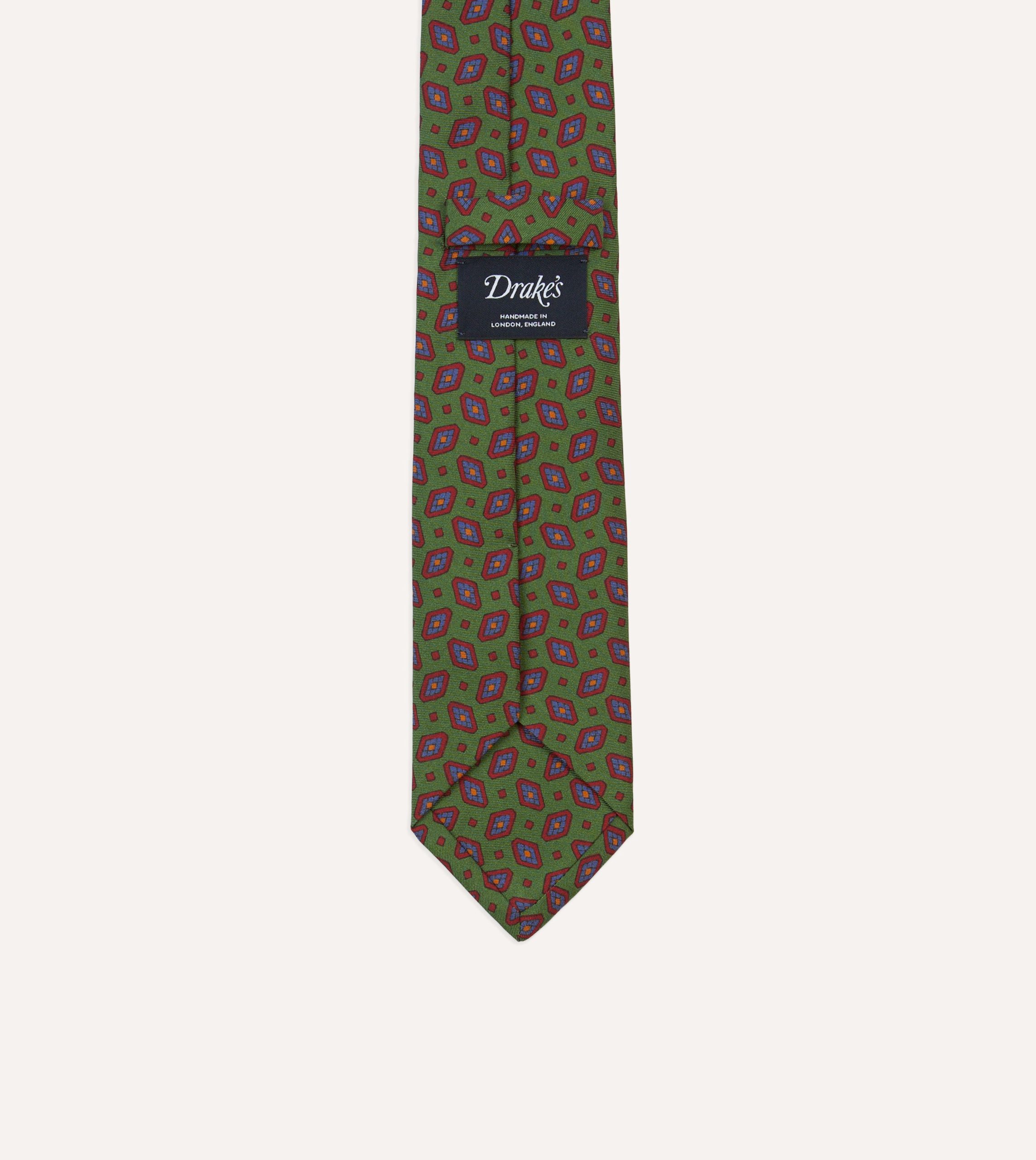 Green Medallion Print Madder Silk Self-Tipped Tie - Image 4