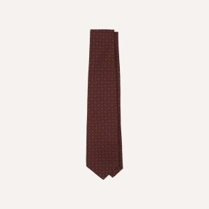 Burgundy Medallion Print Silk Twill Self Tipped Tie