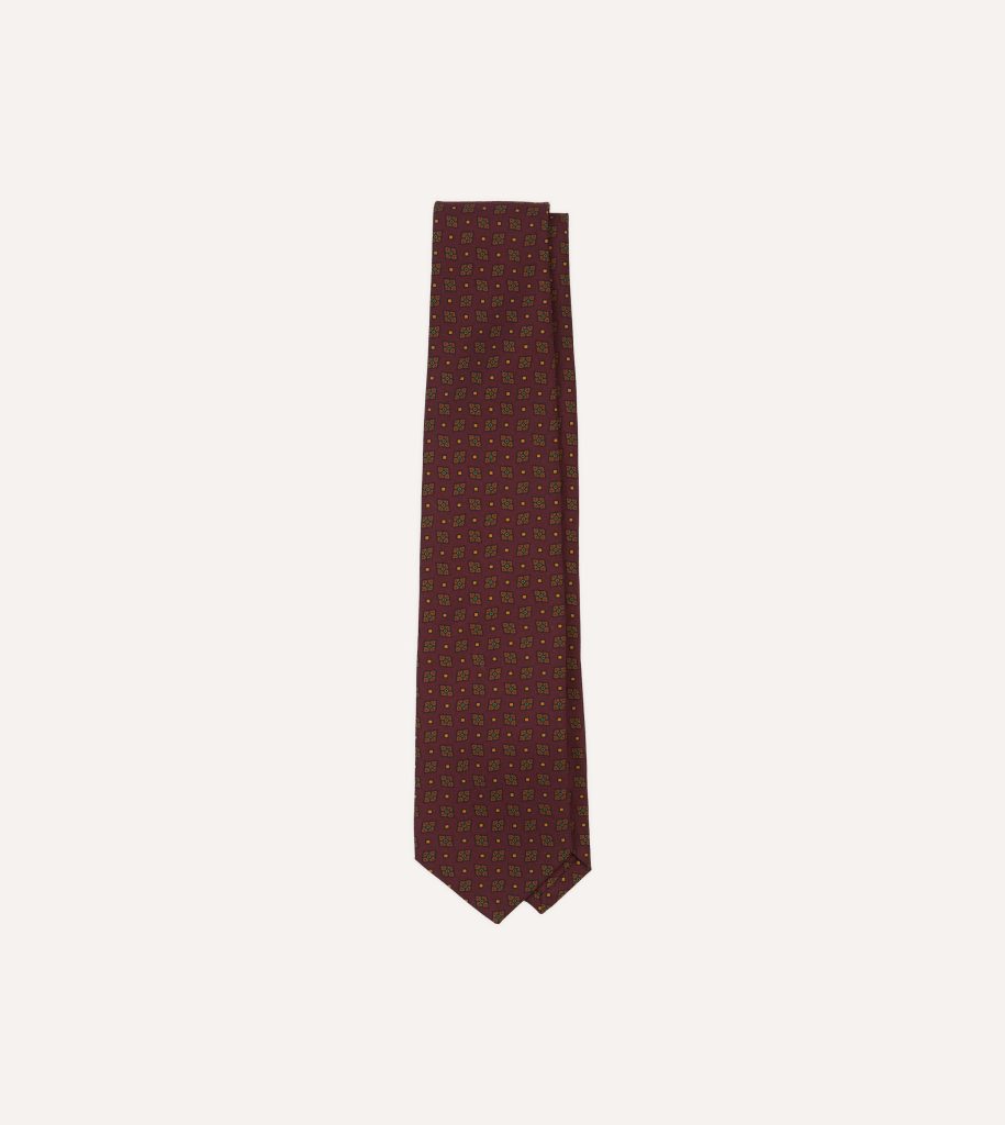 Burgundy Medallion Print Silk Twill Self Tipped Tie