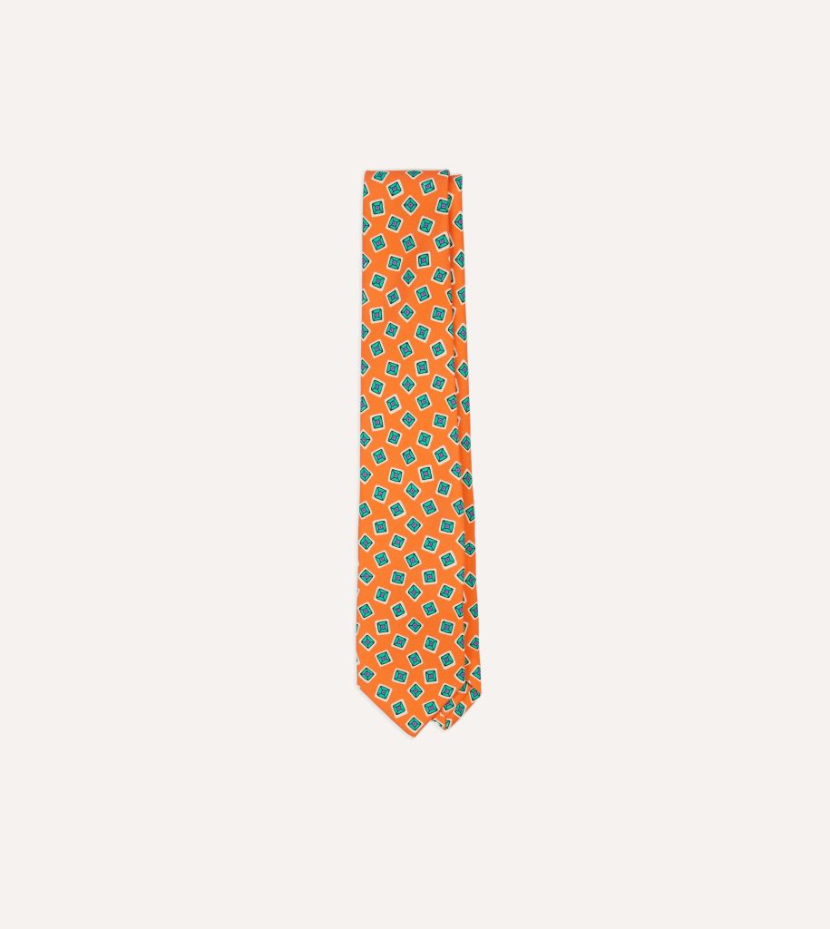 Rust Jumbled Tile Print Silk Self Tipped Tie