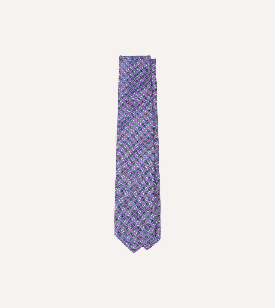 Purple Square Medallion Self-Tipped Silk Tie