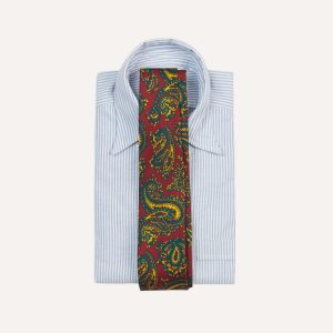 Red and Green Ornate Paisley Print Silk Self Tipped Tie