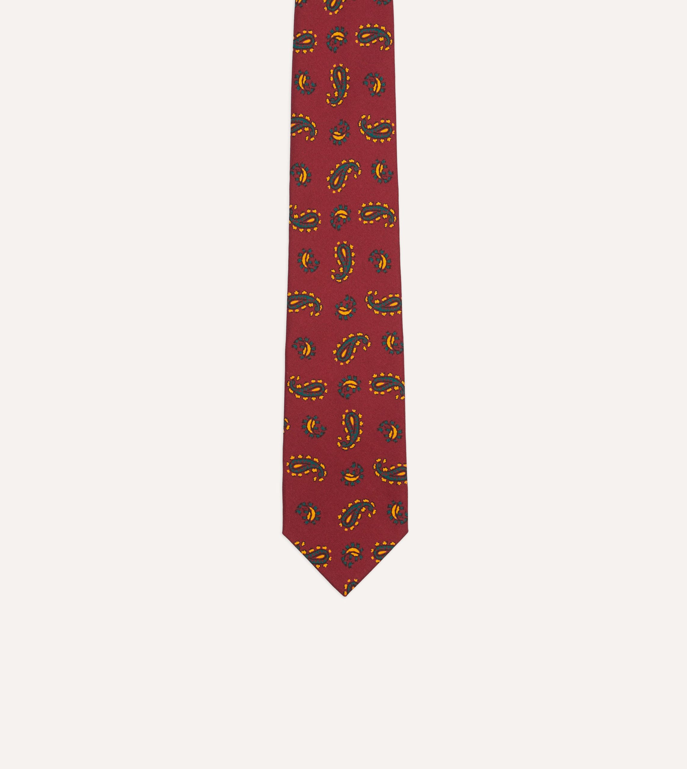 Red Paisley Print Silk Self Tipped Tie - Image 3