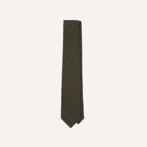 Green Floral Medallion Print Wool-Silk Self Tipped Tie