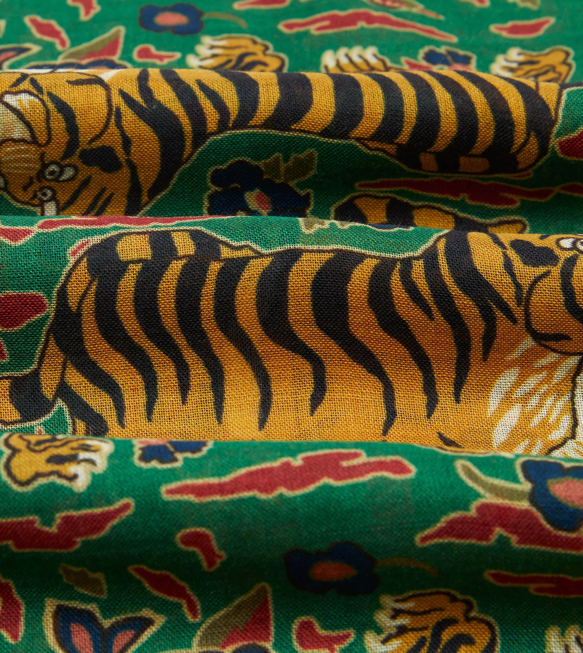 Green Jumbo Tiger Print Wool-Silk Scarf - Image 2